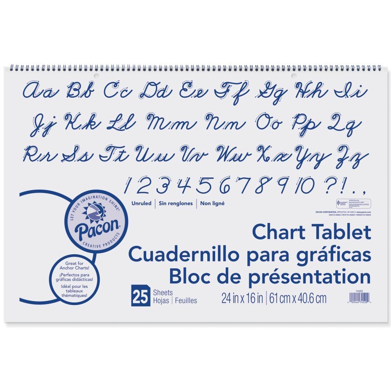 Pacon® Chart Tablet, Cursive Cover, Unruled 24" x 16", 25 Sheets