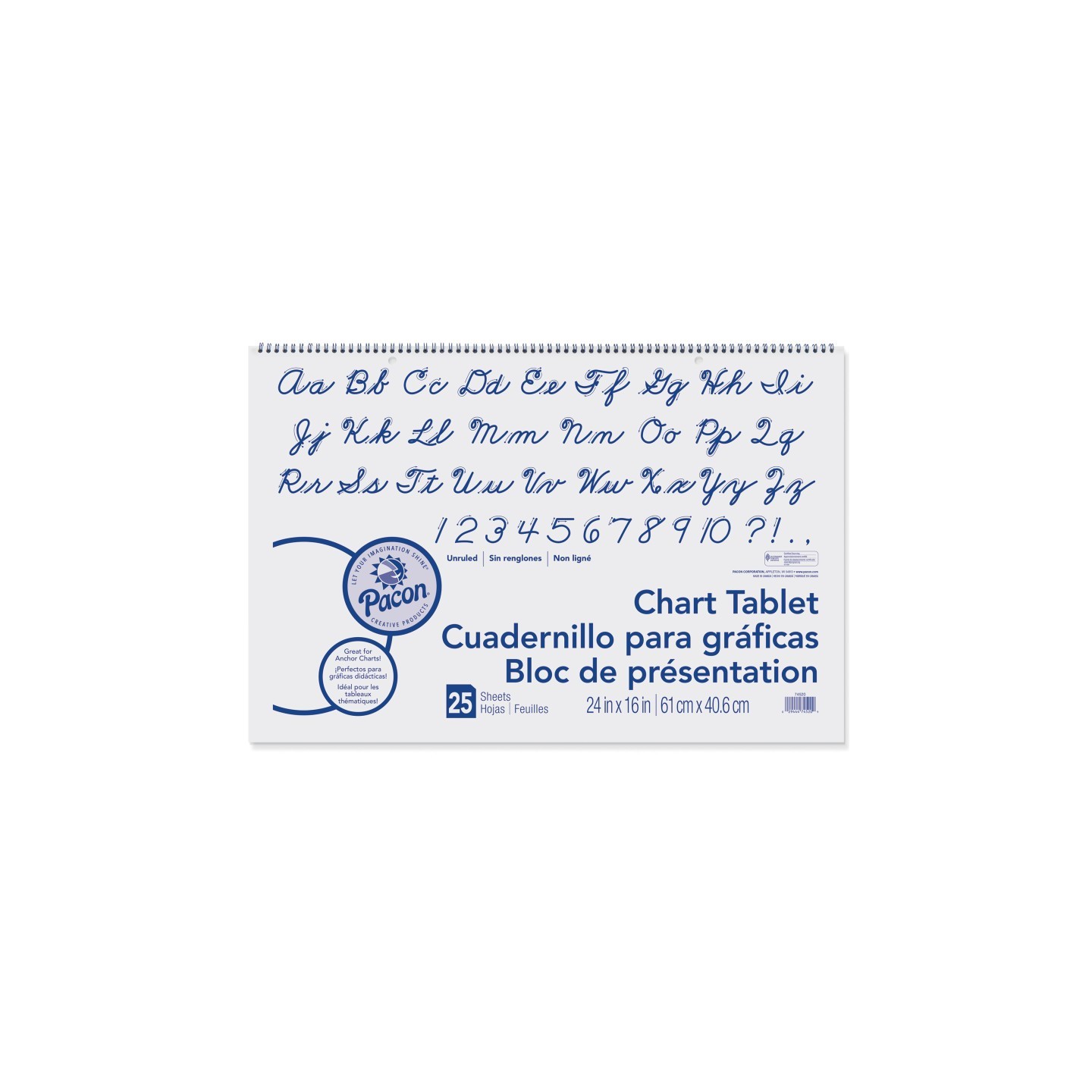 Pacon® Chart Tablet, Cursive Cover, Unruled 24" x 16", 25 Sheets