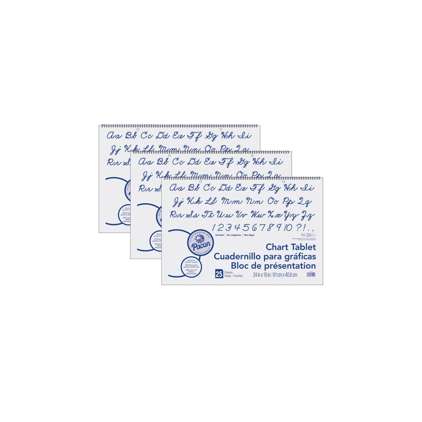 Pacon® Chart Tablet, Cursive Cover, Unruled 24" x 16", 25 Sheets, 3 Tablets