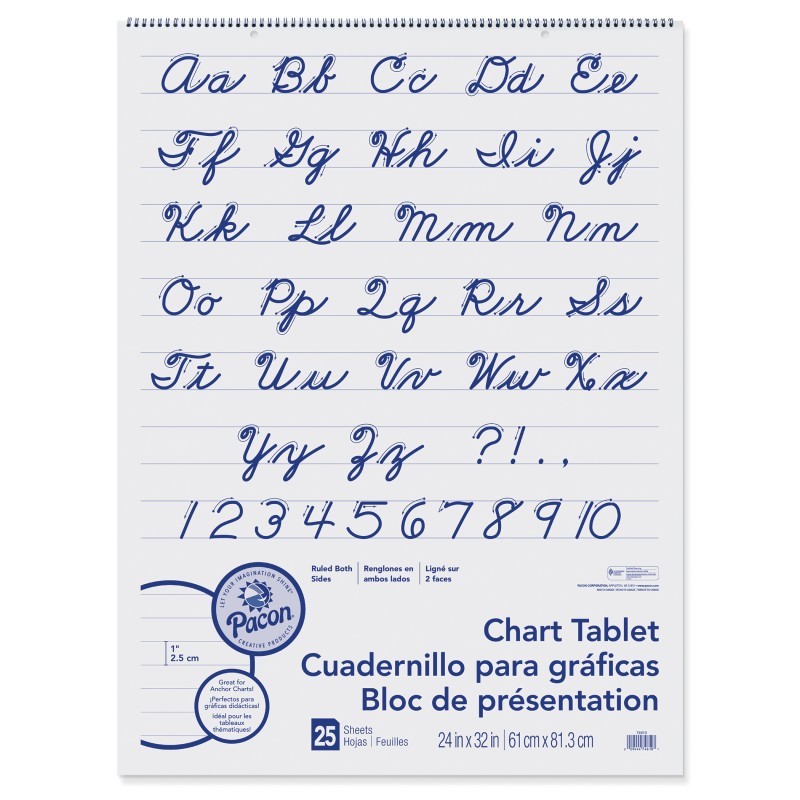 Pacon® Chart Tablet, Cursive Cover, 1" Ruled, 24" x 32", 25 Sheets