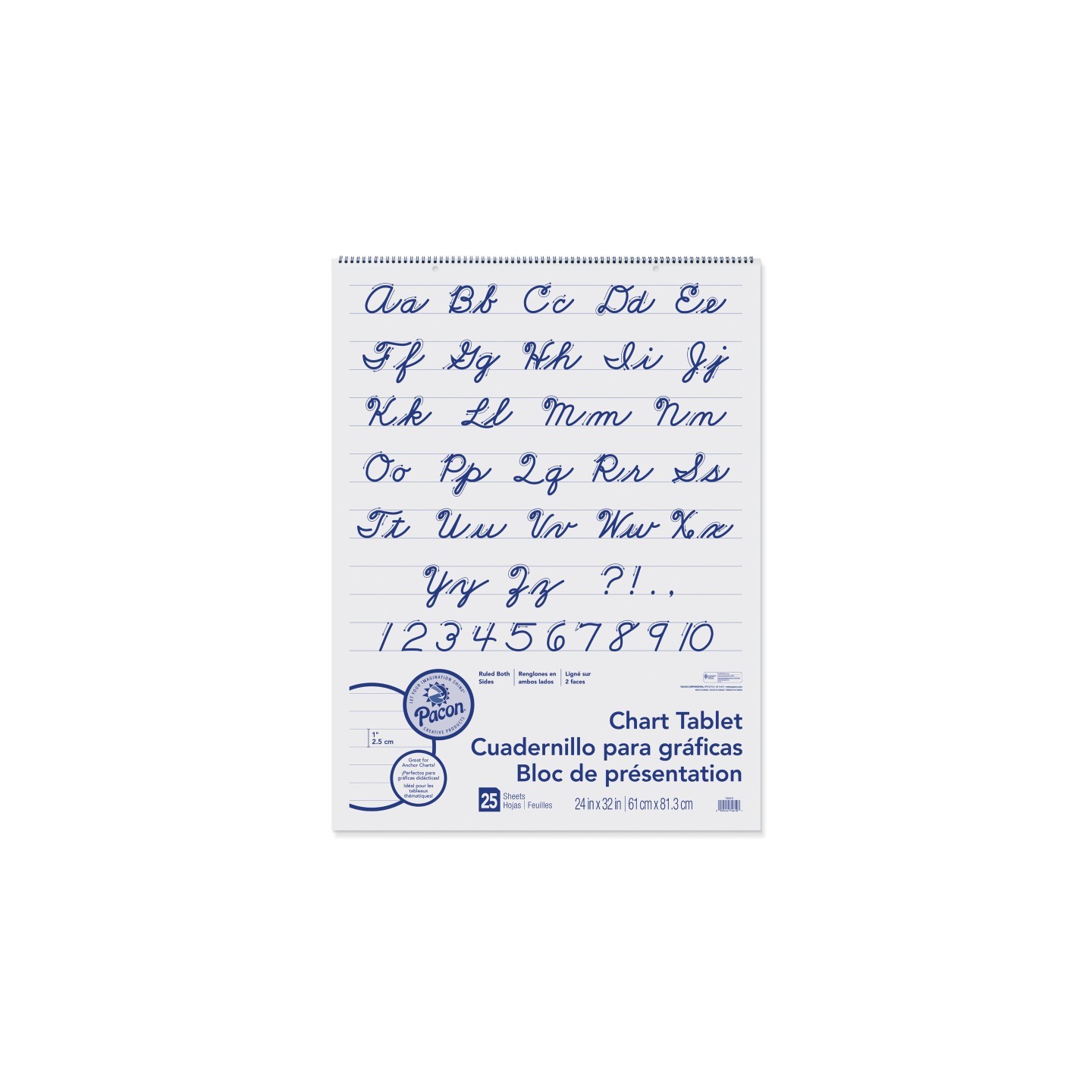 Pacon® Chart Tablet, Cursive Cover, 1" Ruled, 24" x 32", 25 Sheets