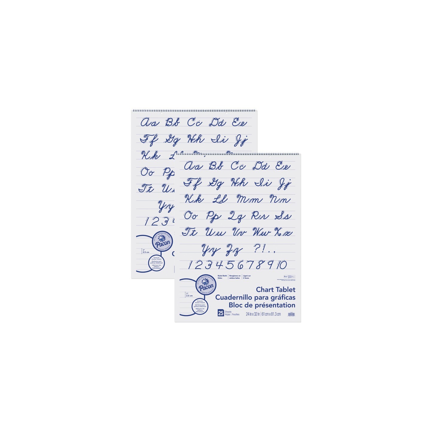 Pacon® Chart Tablet, Cursive Cover, 1" Ruled, 24" x 32", 25 Sheets, 2 Tablets