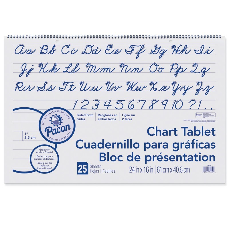 Pacon® Chart Tablet, Cursive Cover, 1" Ruled, 24" x 16", 25 Sheets