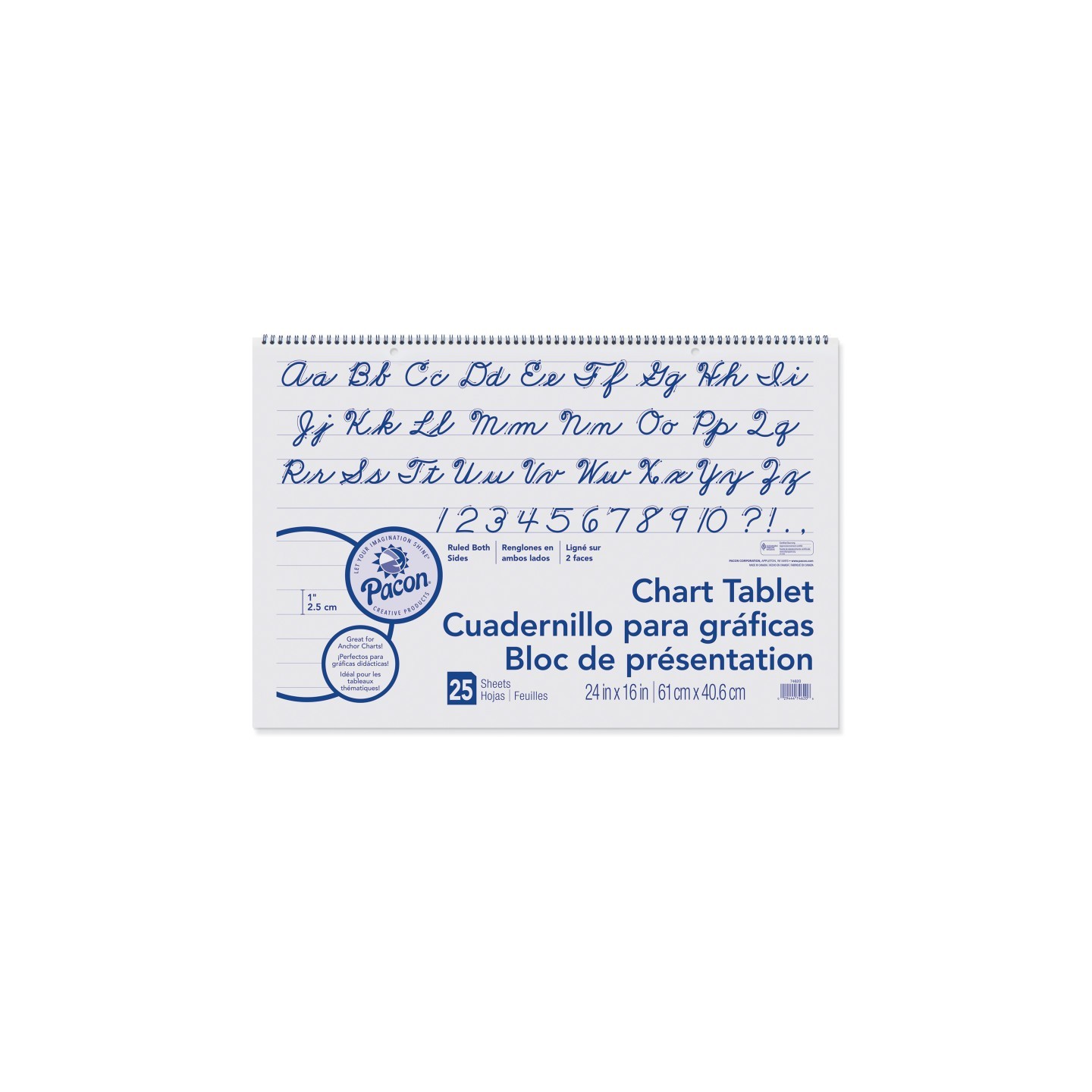 Pacon® Chart Tablet, Cursive Cover, 1" Ruled, 24" x 16", 25 Sheets