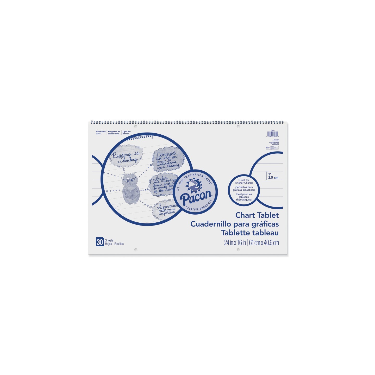 Pacon® Chart Tablet, Cursive Cover, 1" Ruled, 24" x 16", 30 Sheets