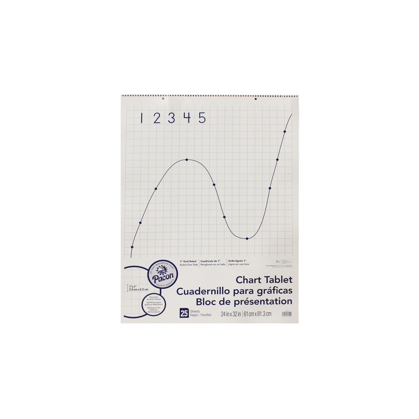 Pacon® Grid Ruled Chart Tablet, Spiral Bound, 1" Grid, 24" x 32", 25 Sheets