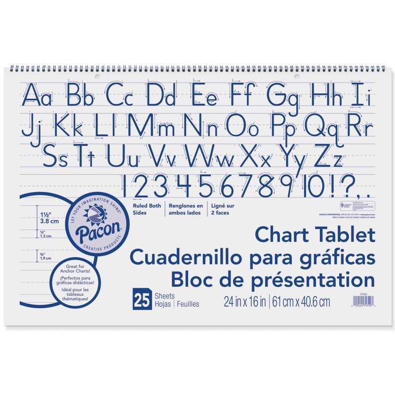 Pacon® Chart Tablet, Manuscript Cover, 1-1/2" Ruled, 24" x 16", 25 Sheets