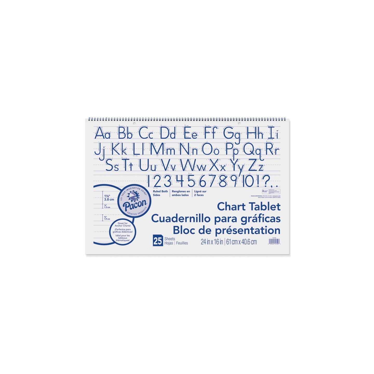 Pacon® Chart Tablet, Manuscript Cover, 1-1/2" Ruled, 24" x 16", 25 Sheets
