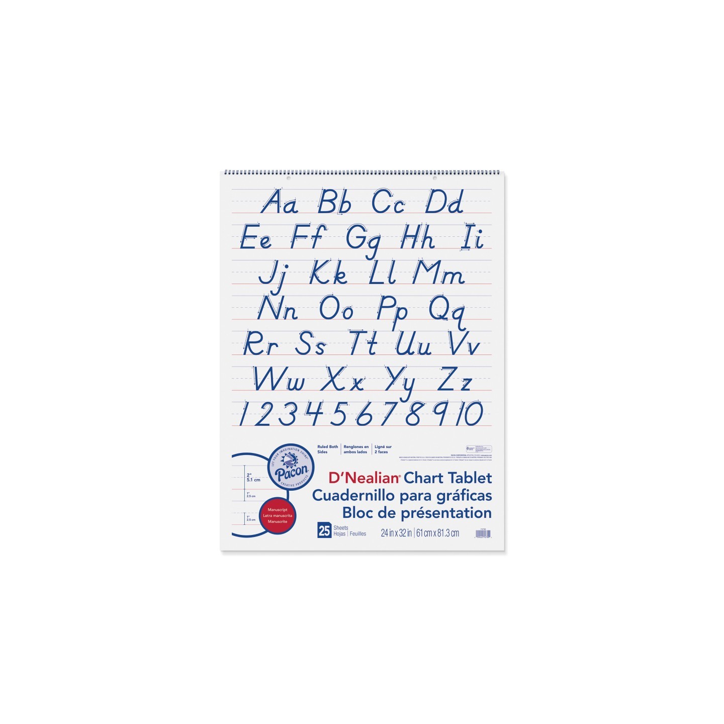 Pacon® D'Nealian Chart Tablet, Manuscript Cover, 2" Ruled 24" x 32", 25 Sheets