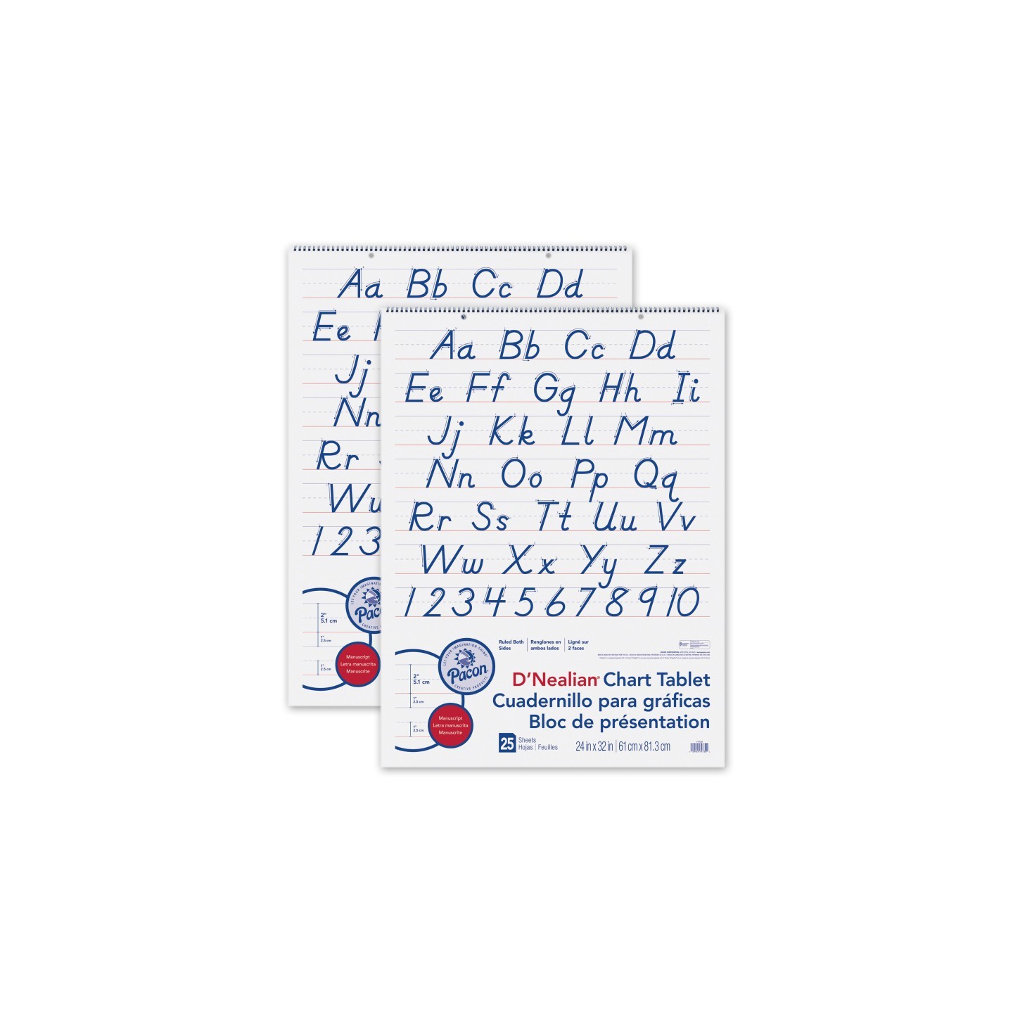 Pacon® D'Nealian Chart Tablet, Manuscript Cover, 2" Ruled 24" x 32", 25 Sheets, Pack of 2