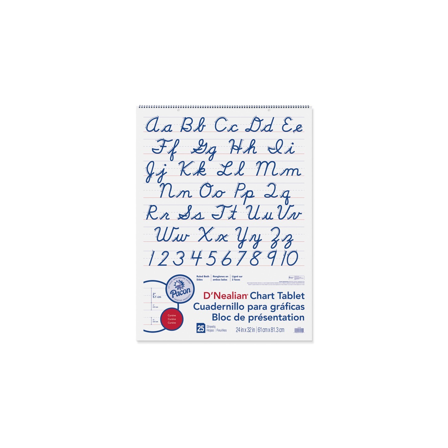 Pacon® D'Nealian Chart Tablet, Cursive Cover, 2" Ruled, 24" x 32", 25 Sheets