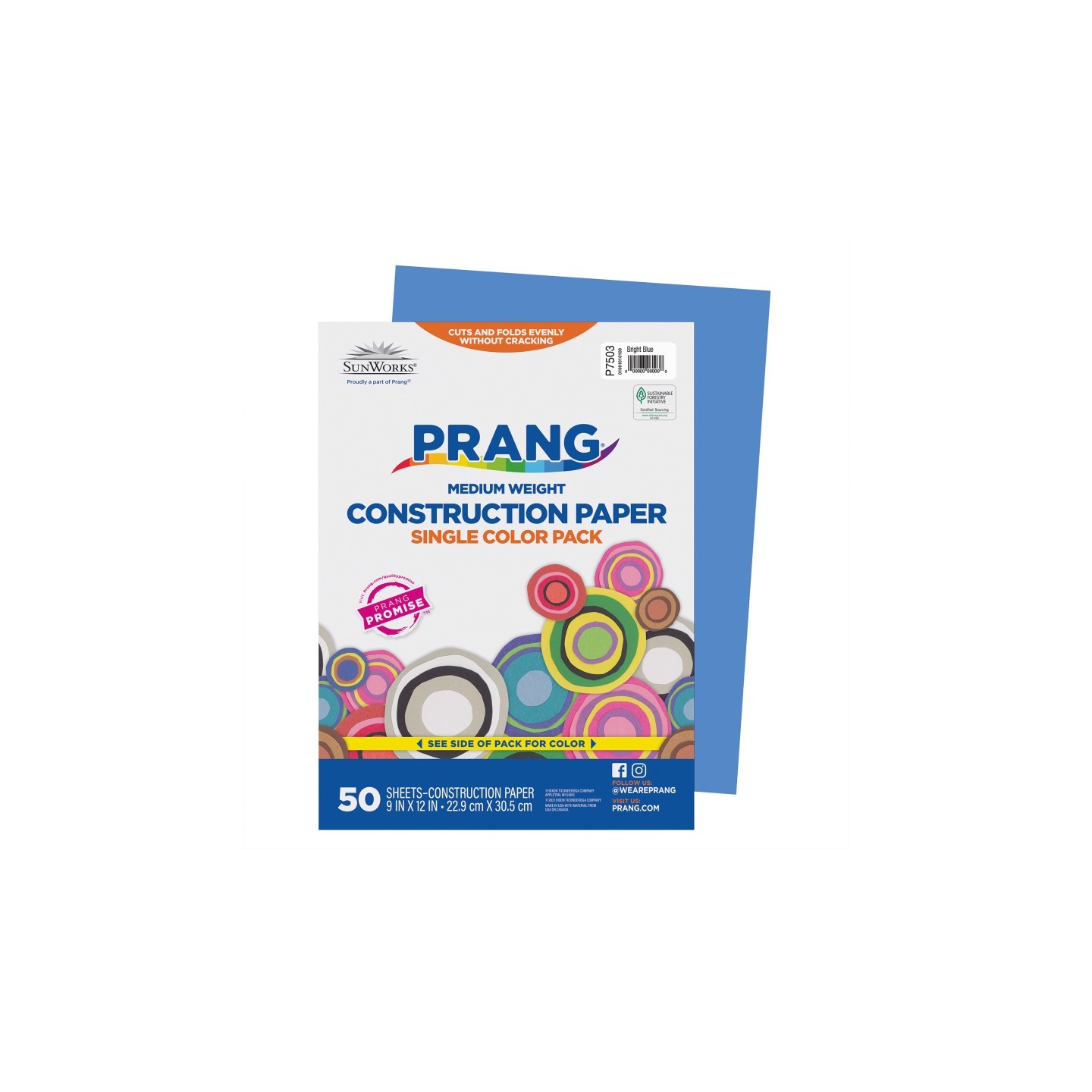 Prang® Construction Paper, Medium Weight, Bright Blue, 9" x 12", 50 Sheets