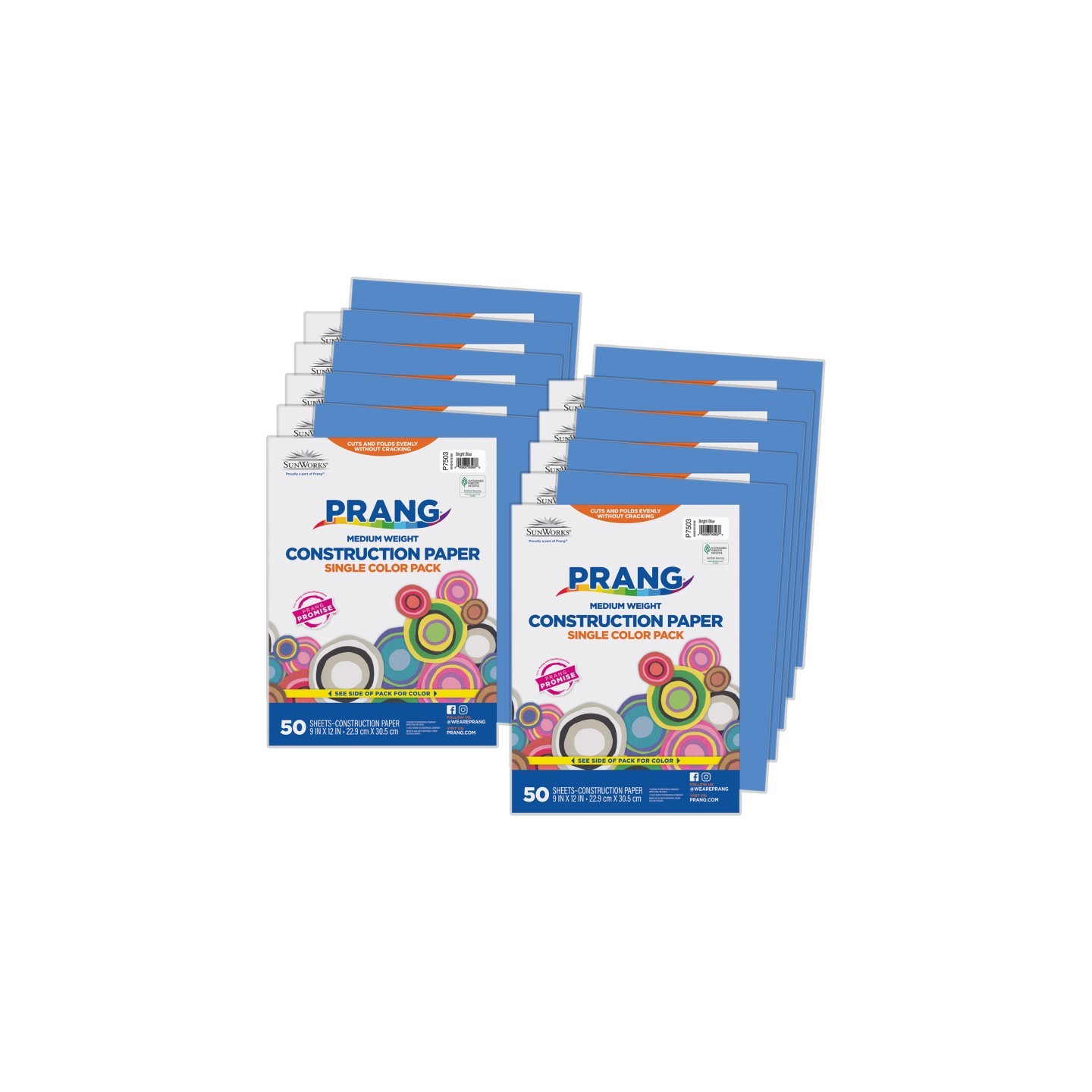 Prang® Construction Paper, Medium Weight, Bright Blue, 9" x 12", 50 Sheets Per Pack, 10 Packs