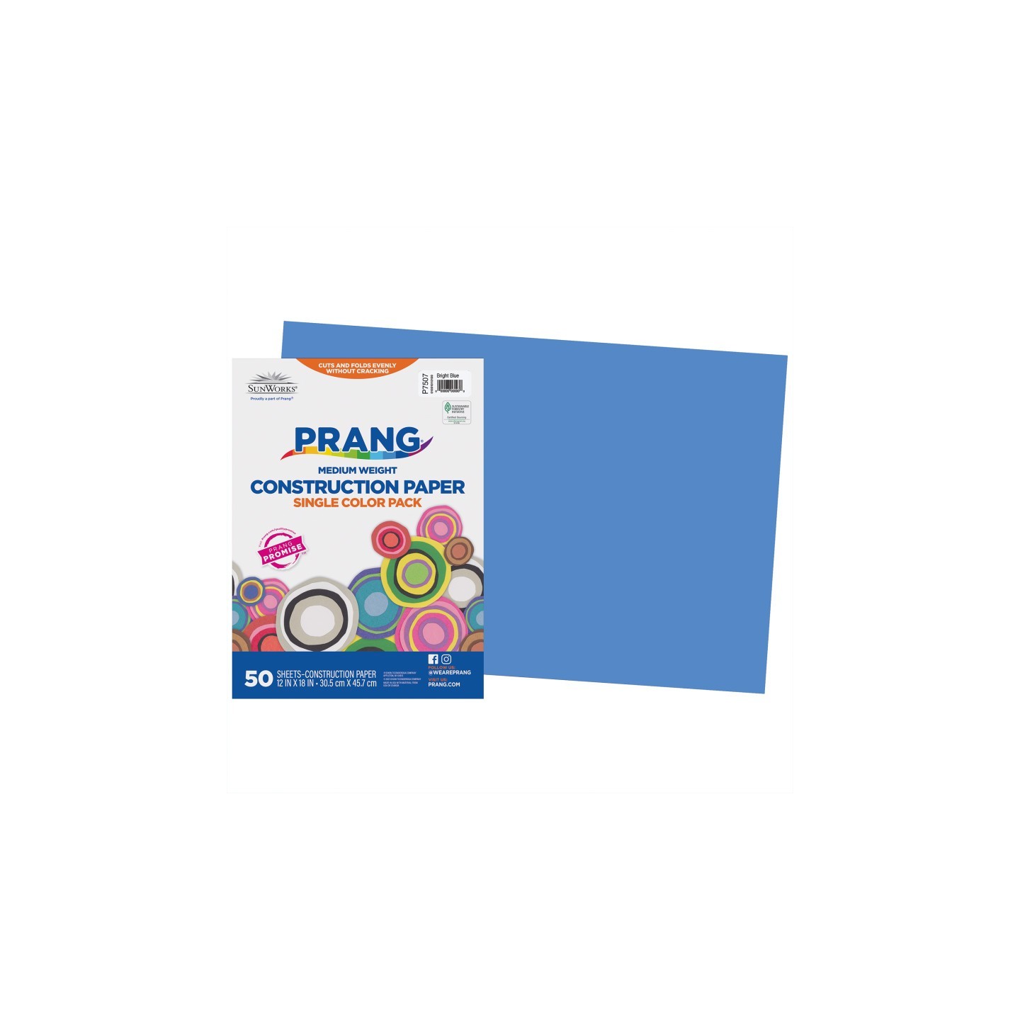 Prang® Construction Paper, Medium Weight, Bright Blue, 12" x 18", 50 Sheets