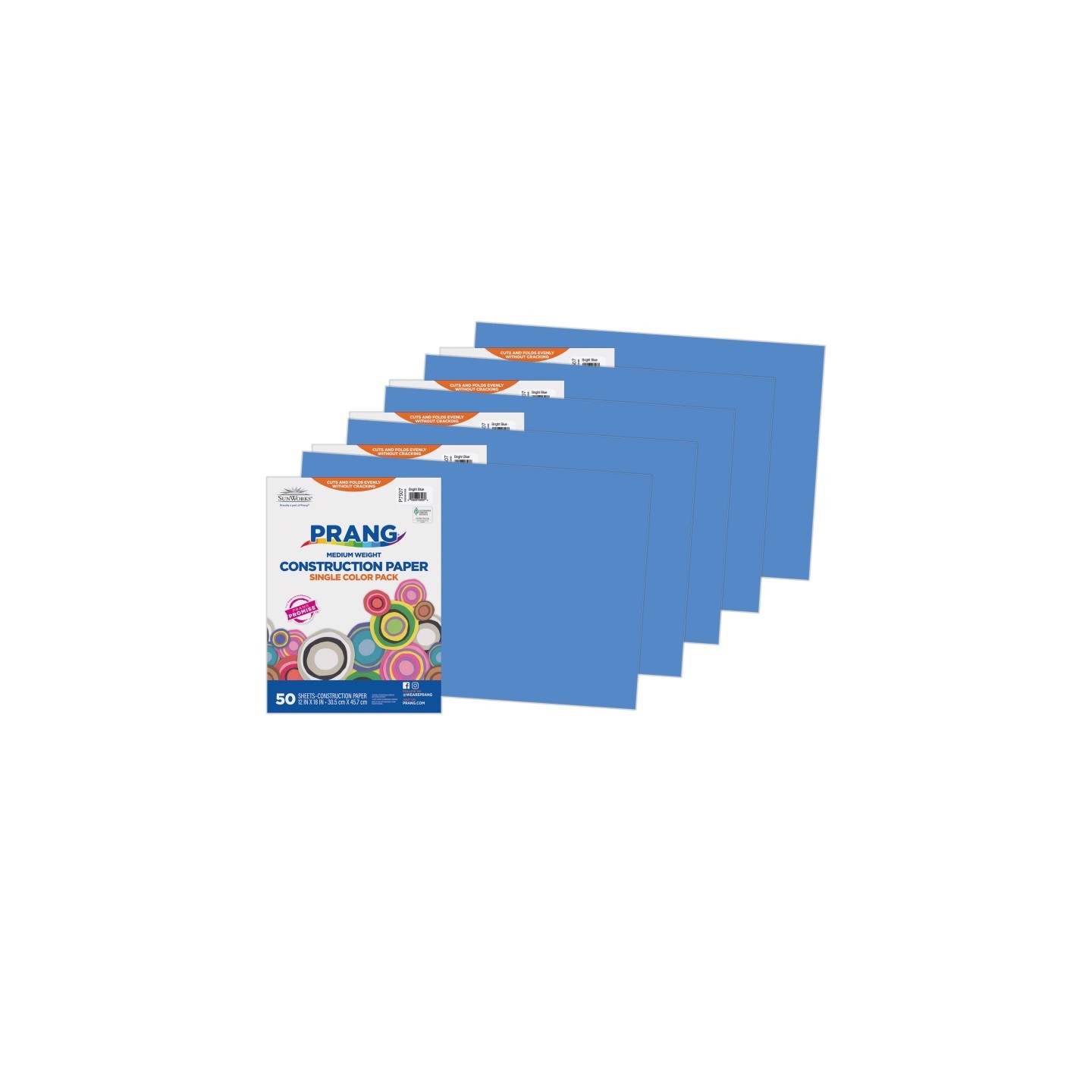 Prang® Construction Paper, Medium Weight, Bright Blue, 12" x 18", 50 Sheets Per Pack, 5 Packs