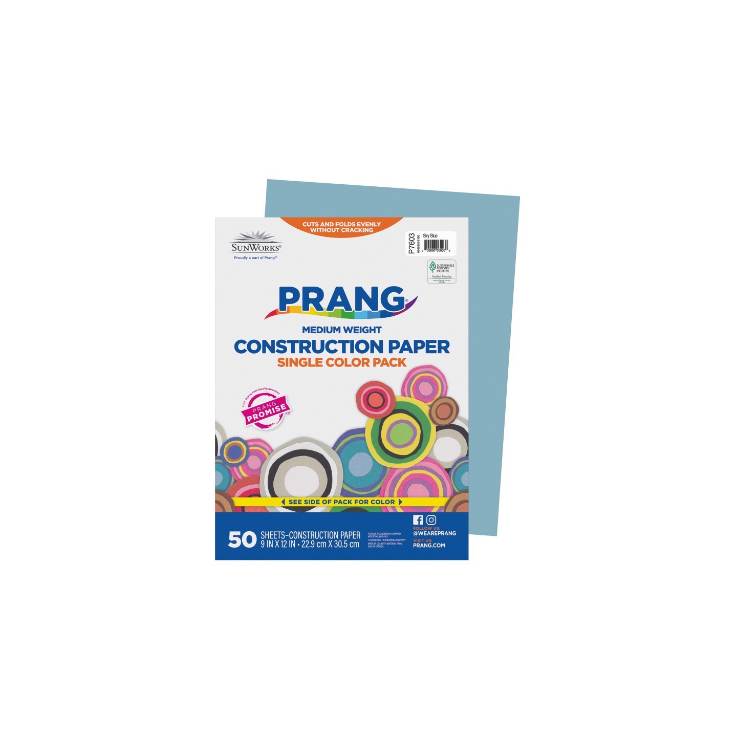 Prang® Construction Paper, Medium Weight, Sky Blue, 9" x 12", 50 Sheets