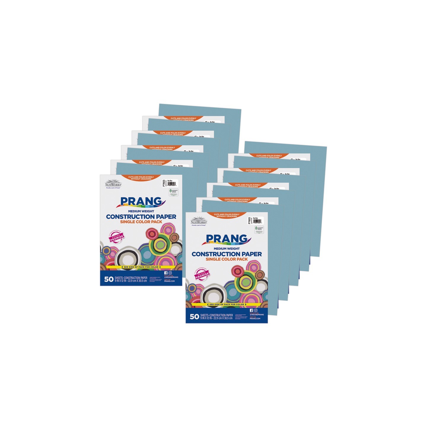 Prang® Construction Paper, Medium Weight, Sky Blue, 9" x 12", 50 Sheets Per Pack, 10 Packs