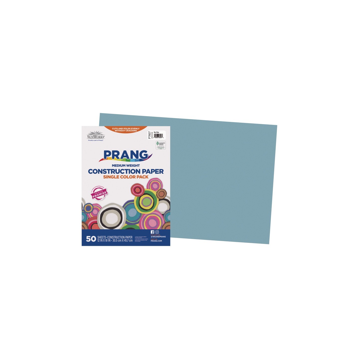 Prang® Construction Paper, Medium Weight, Sky Blue, 12" x 18", 50 Sheets