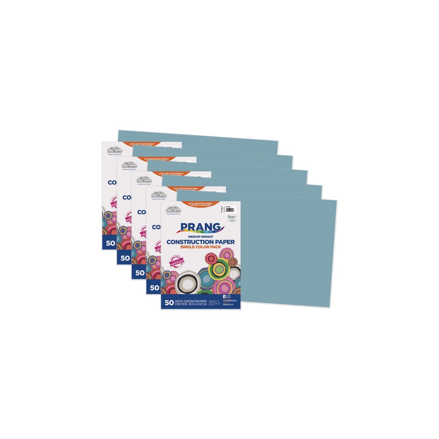 Prang® Construction Paper, Medium Weight, Sky Blue, 12" x 18", 50 Sheets Per Pack, 5 Packs