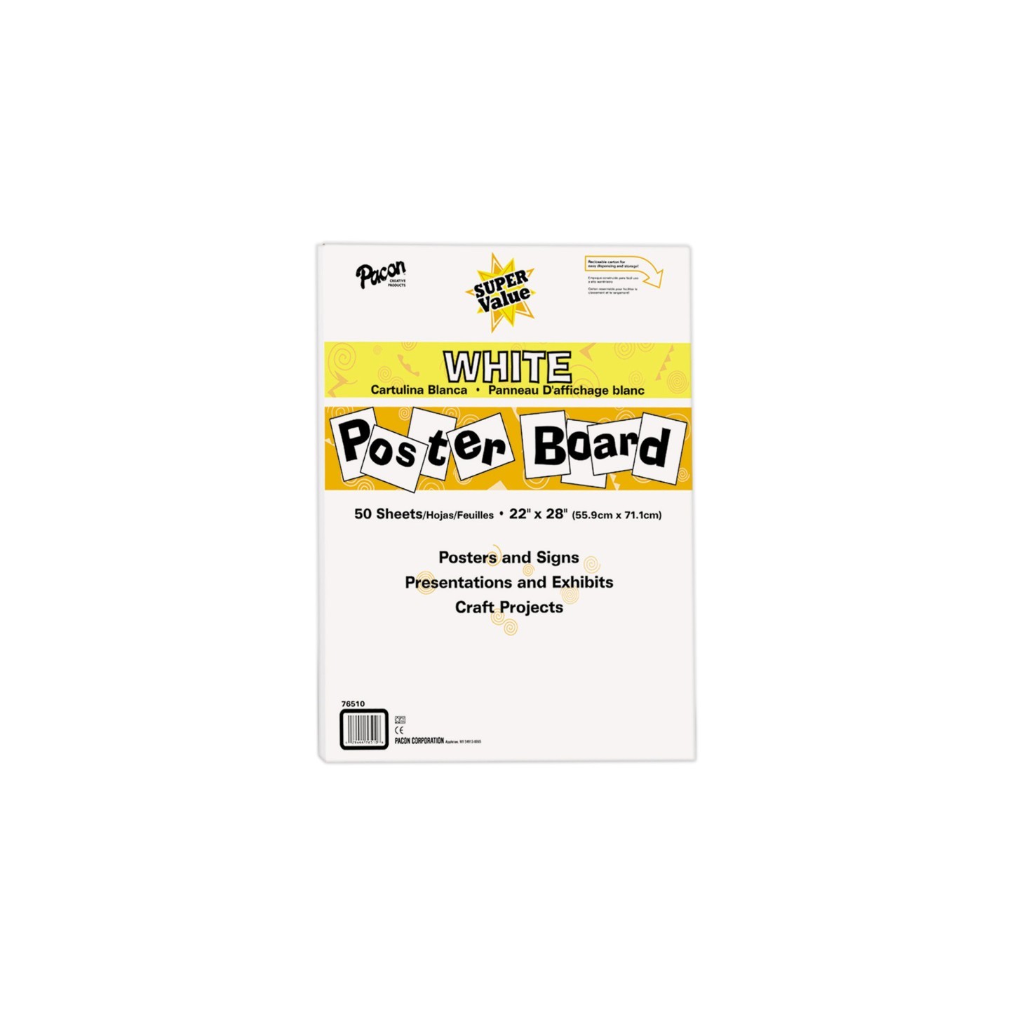 Pacon® Super Value Poster Board, White, 22" x 28", 50 Sheets
