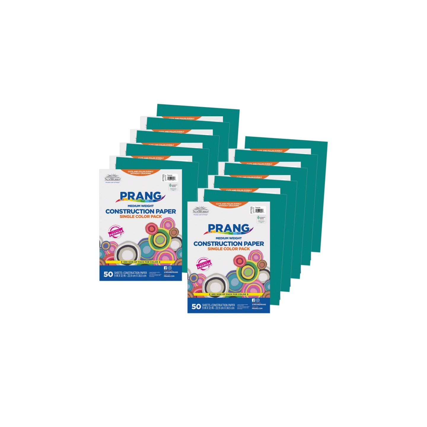 Prang® Construction Paper, Medium Weight, Turquoise, 9" x 12", 50 Sheets Per Pack, 10 Packs