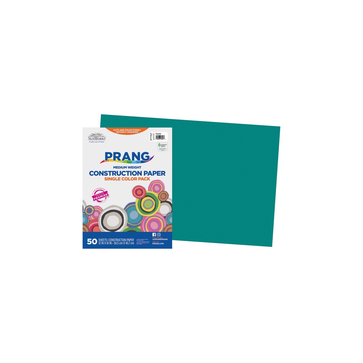 Prang® Construction Paper, Medium Weight, Turquoise, 12" x 18", 50 Sheets