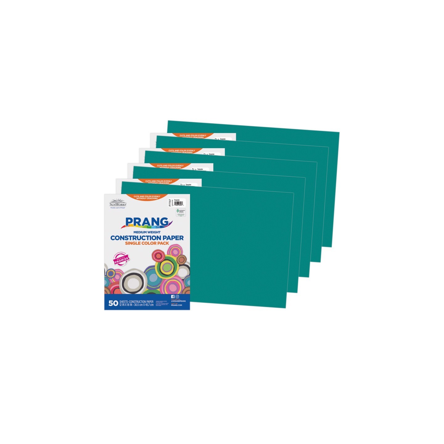 Prang® Construction Paper, Medium Weight, Turquoise, 12" x 18", 50 Sheets Per Pack, 5 Packs