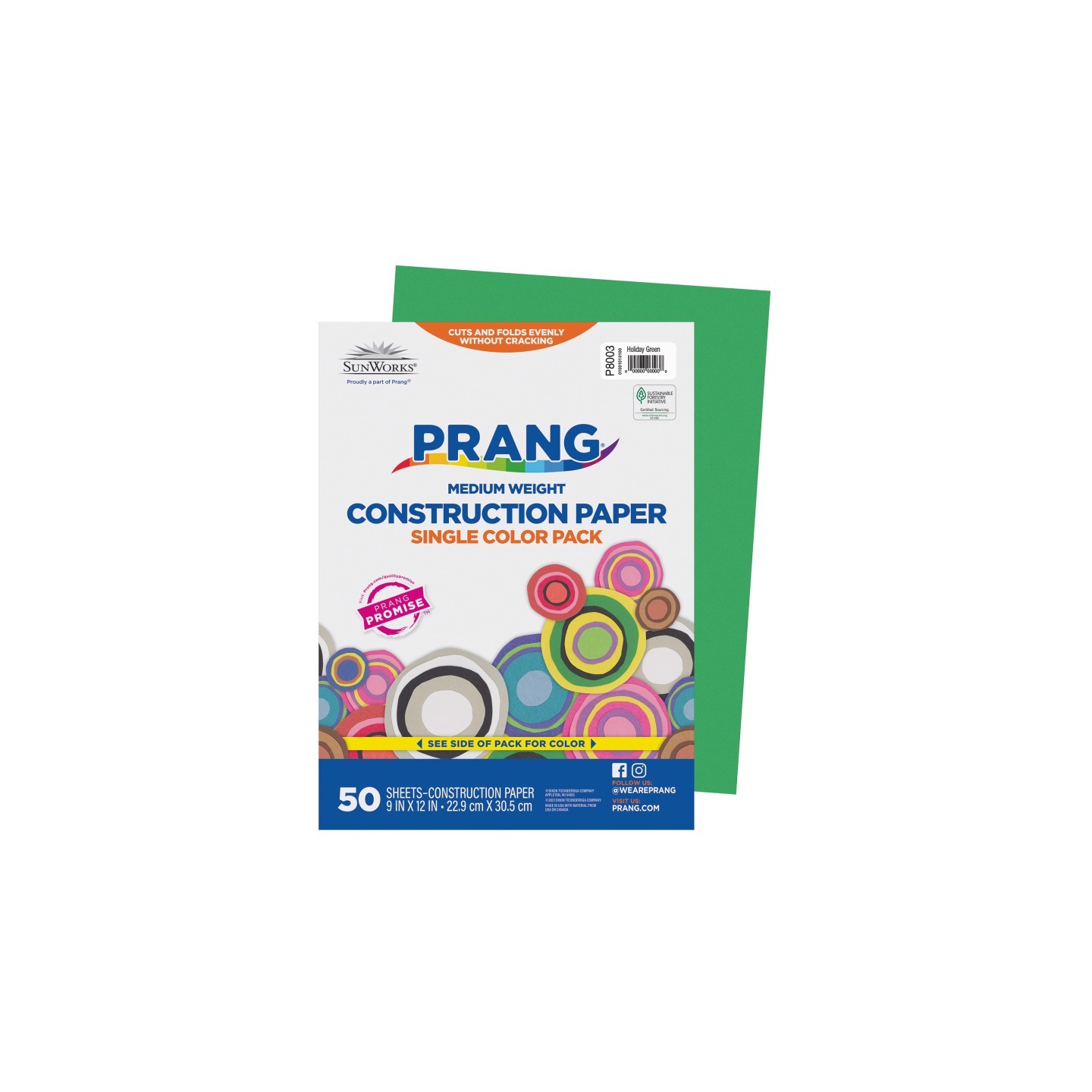 Prang® Construction Paper, Medium Weight, Holiday Green, 9" x 12", 50 Sheets