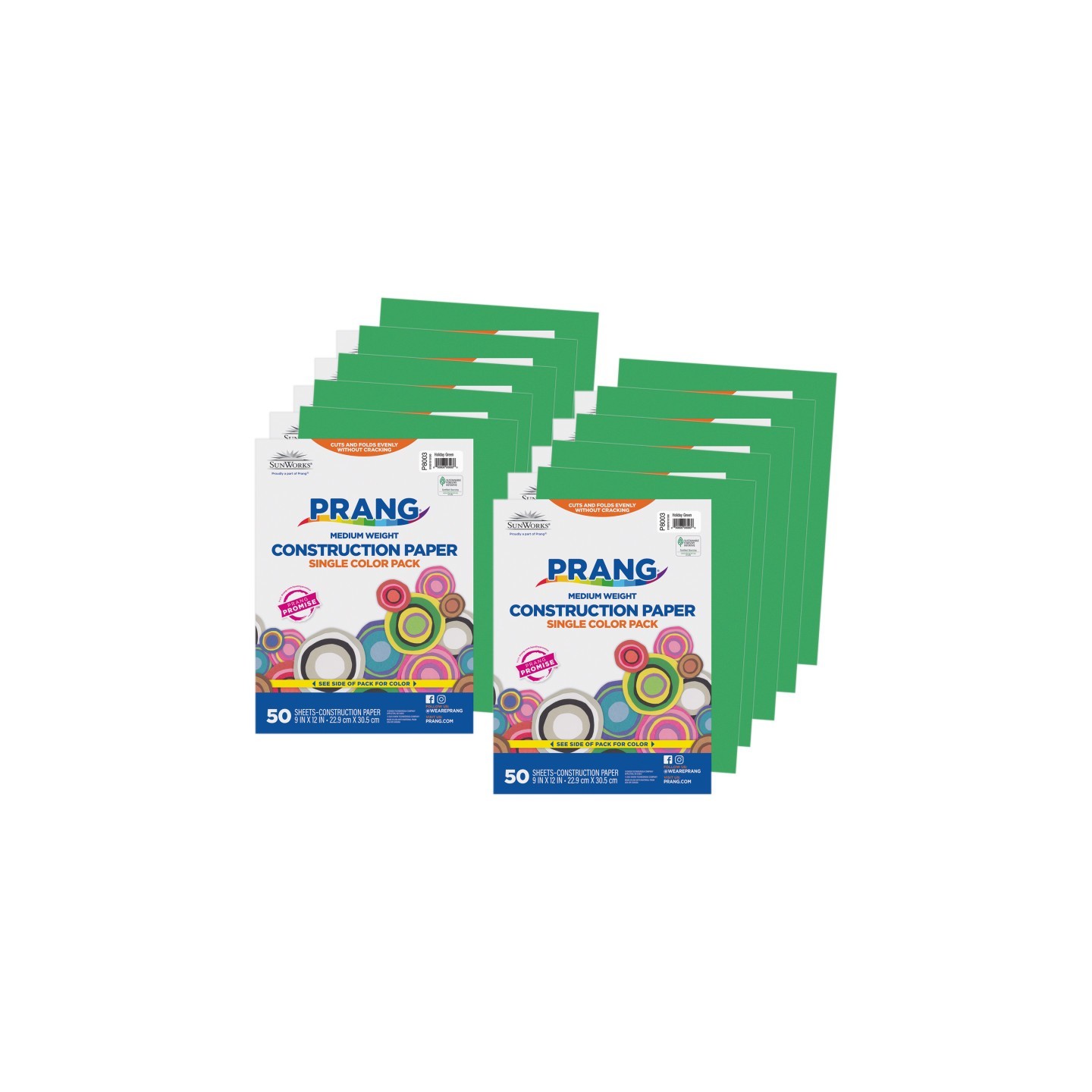 Prang® Construction Paper, Medium Weight, Holiday Green, 9" x 12", 50 Sheets Per Pack, 10 Packs