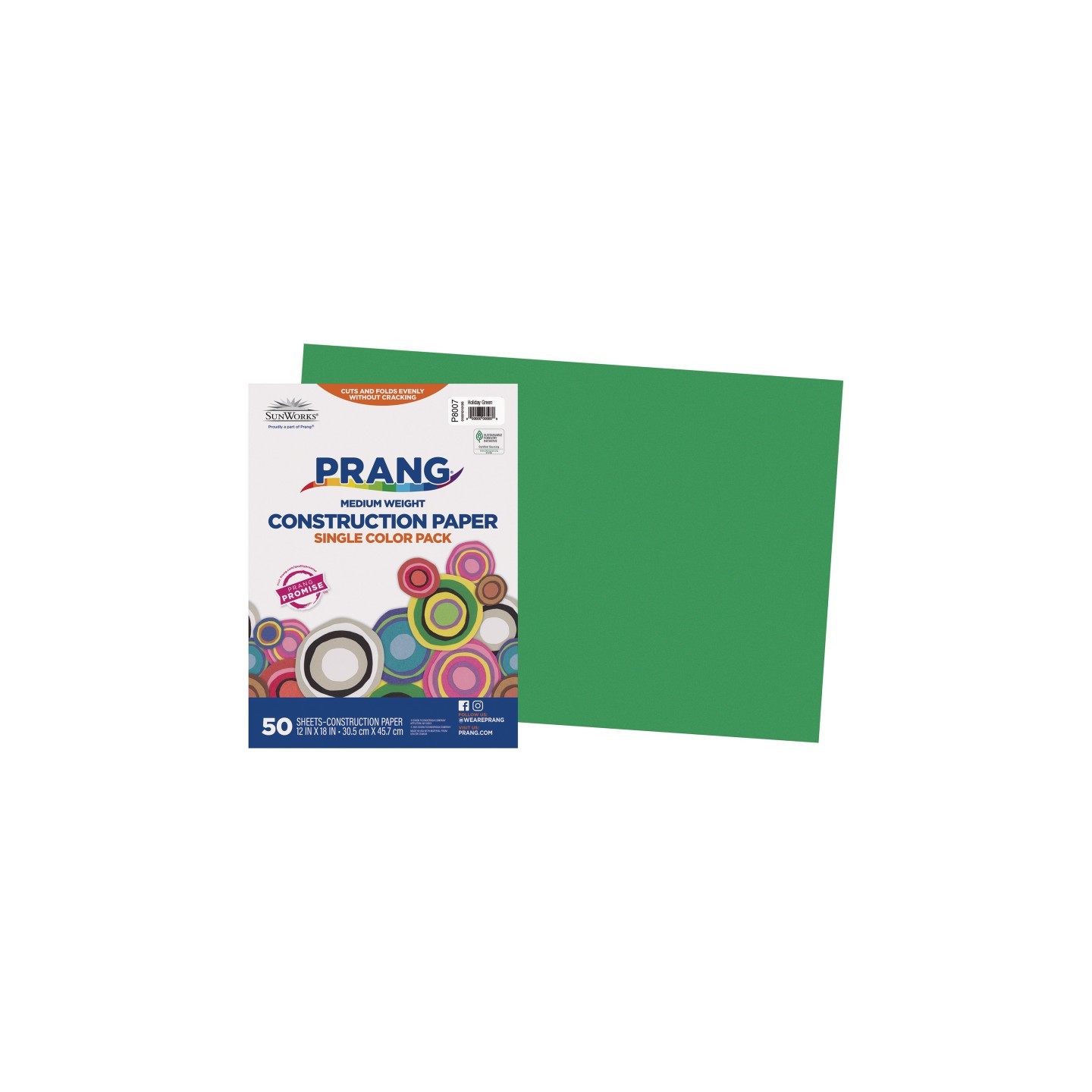 Prang® Construction Paper, Medium Weight, Holiday Green, 12" x 18", 50 Sheets