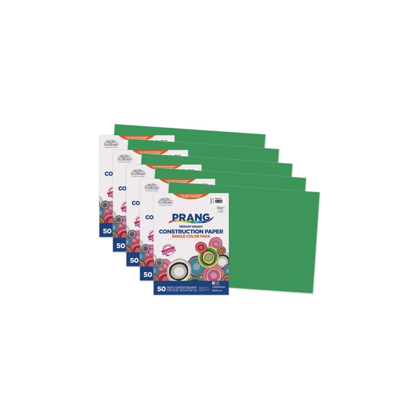 Prang® Construction Paper, Medium Weight, Holiday Green, 12" x 18", 50 Sheets Per Pack, 5 Packs