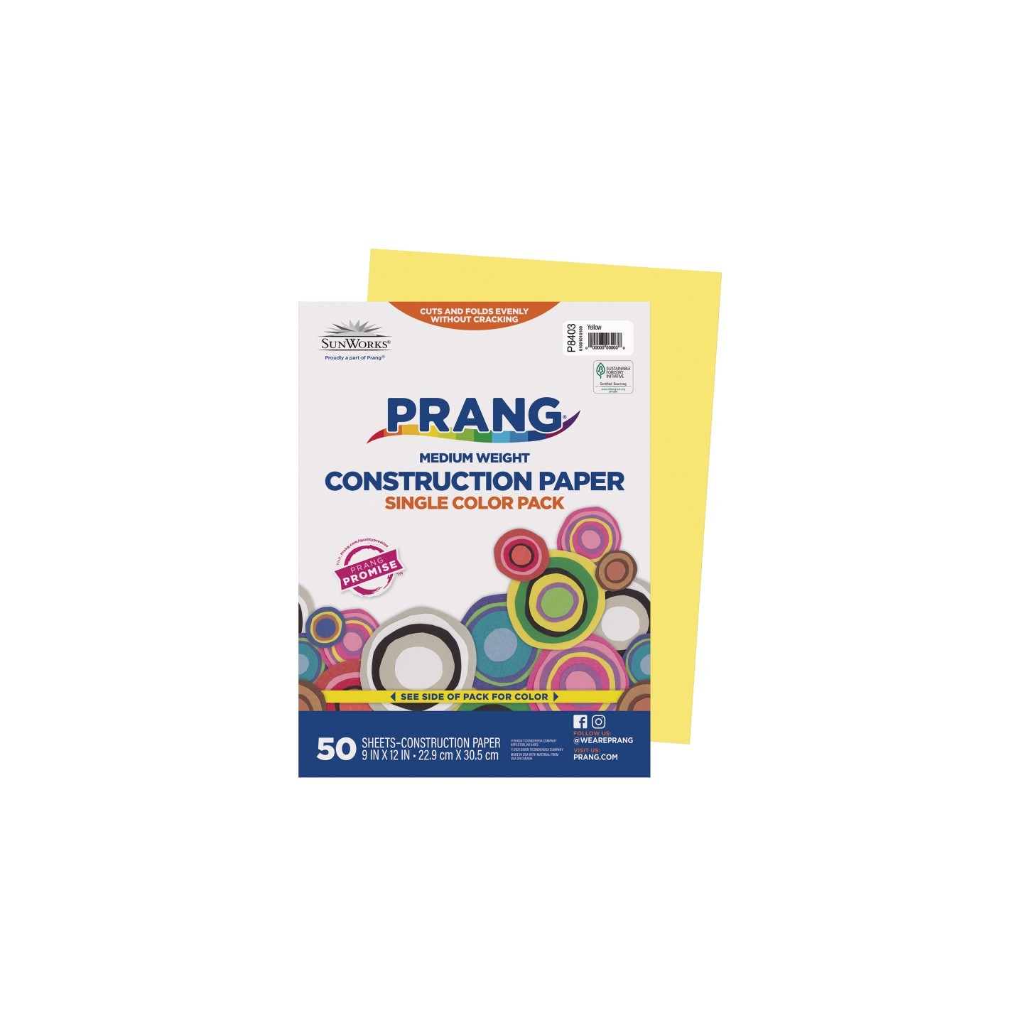 Prang® Construction Paper, Medium Weight, Yellow, 9" x 12", 50 Sheets