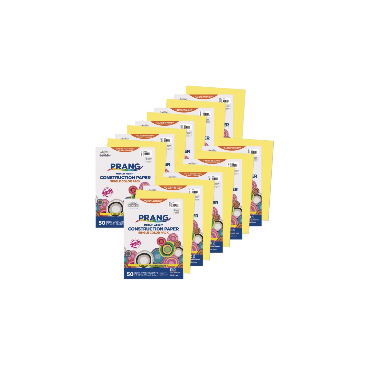 Prang® Construction Paper, Medium Weight, Yellow, 9" x 12", 50 Sheets Per Pack, 10 Packs