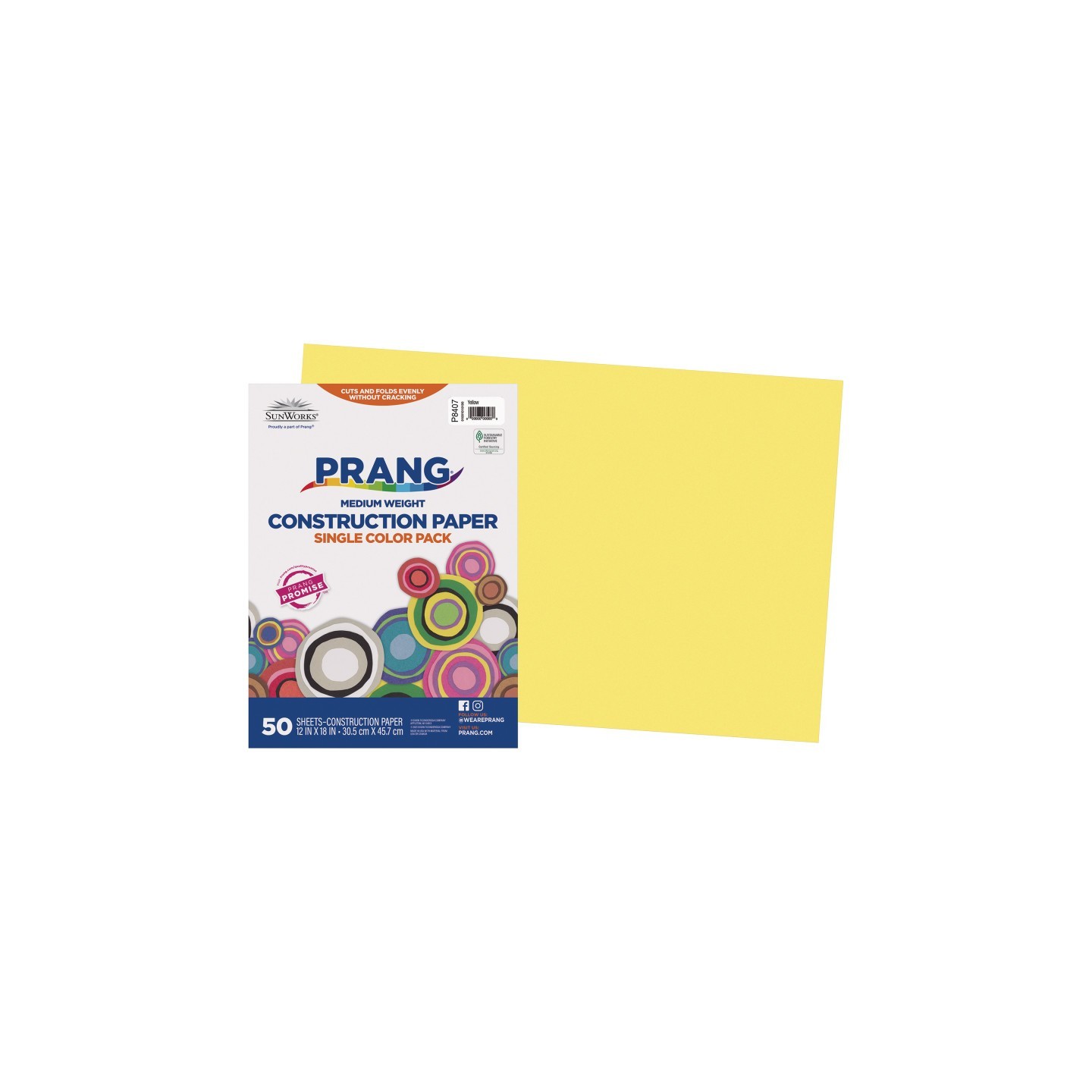 Prang® Construction Paper, Medium Weight, Yellow, 12" x 18", 50 Sheets