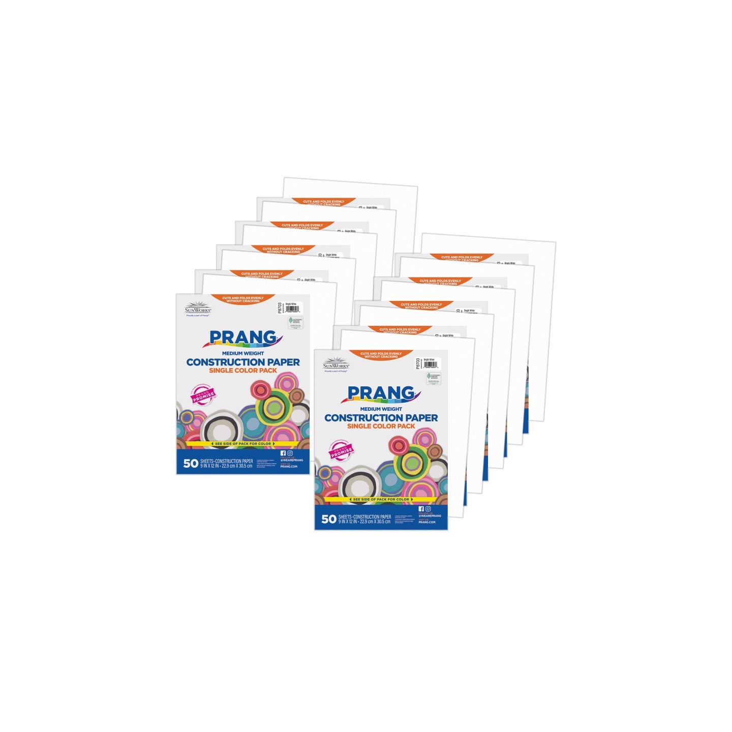 Prang® Construction Paper, Medium Weight, Bright White, 9" x 12", 50 Sheets Per Pack, 10 Packs