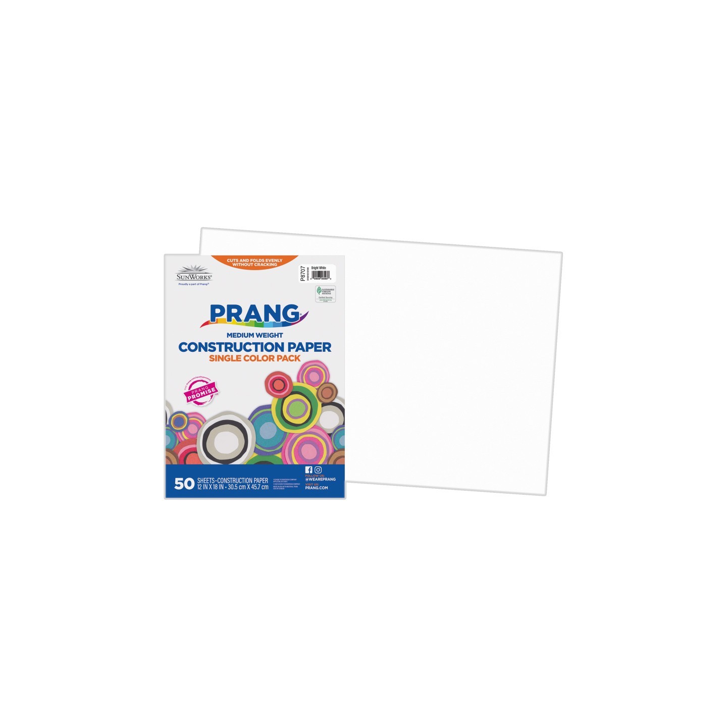 Prang® Construction Paper, Medium Weight, Bright White, 12" x 18", 50 Sheets
