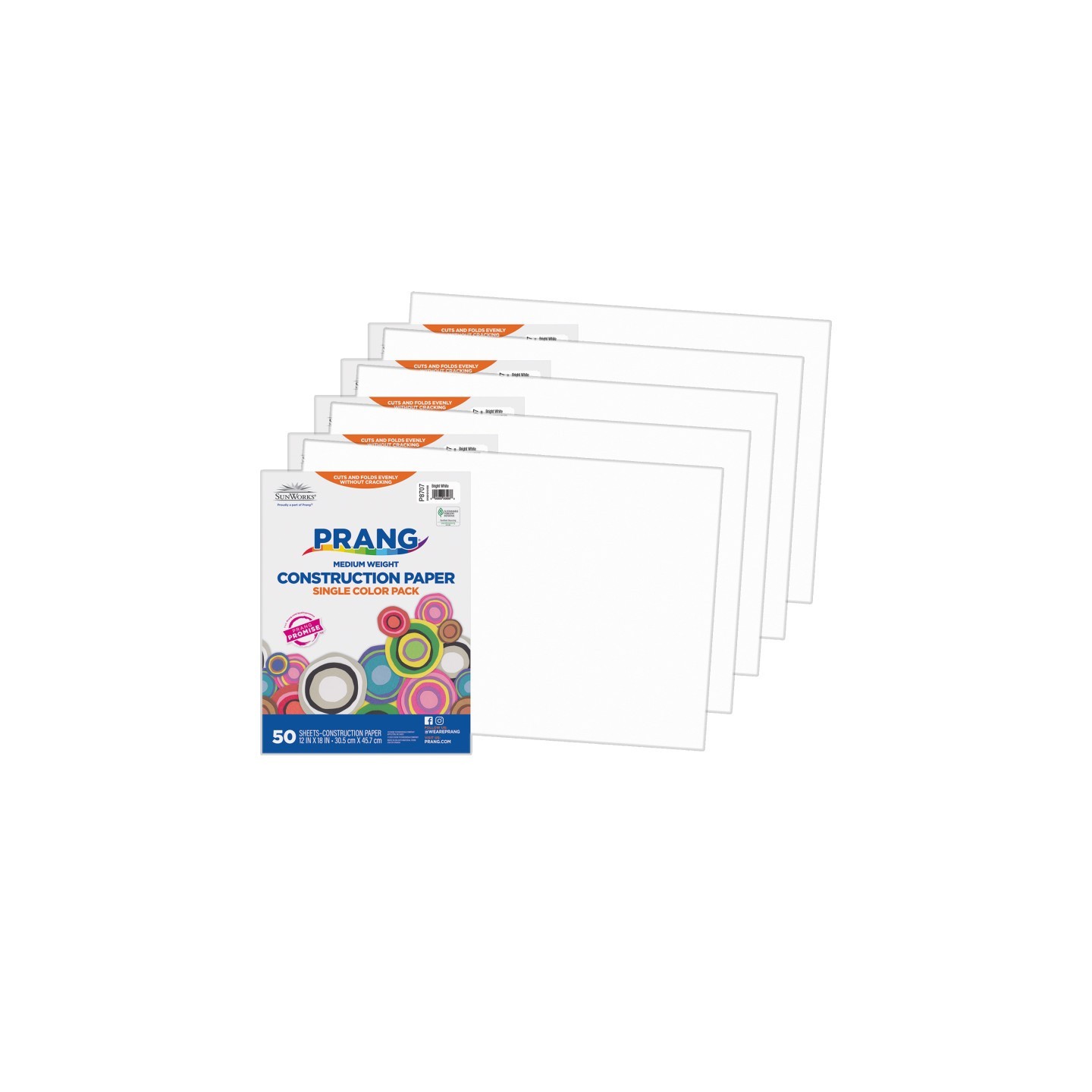 Prang® Construction Paper, Medium Weight, Bright White, 12" x 18", 50 Sheets Per Pack, 5 Packs