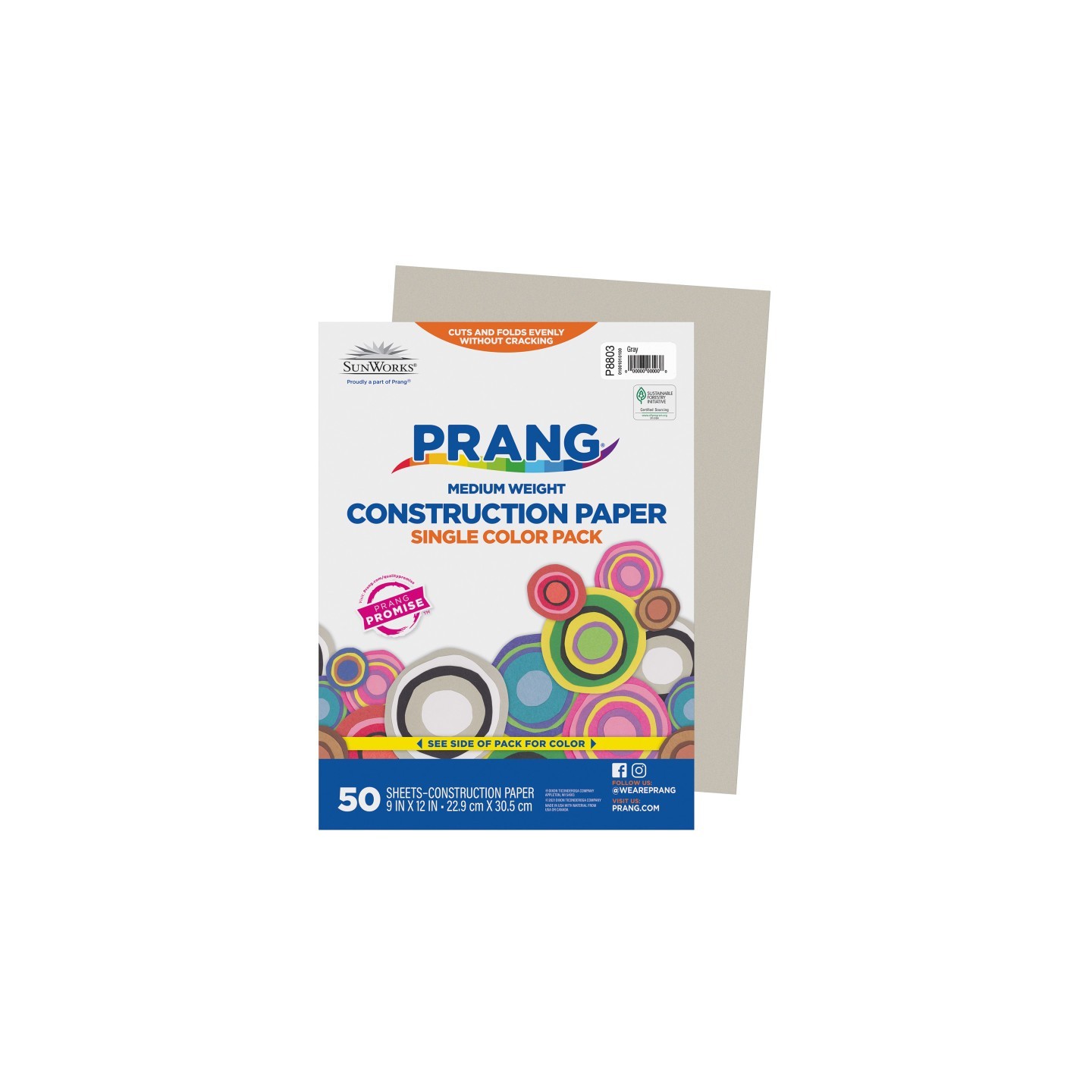 Prang® Construction Paper, Medium Weight, Gray, 9" x 12", 50 Sheets