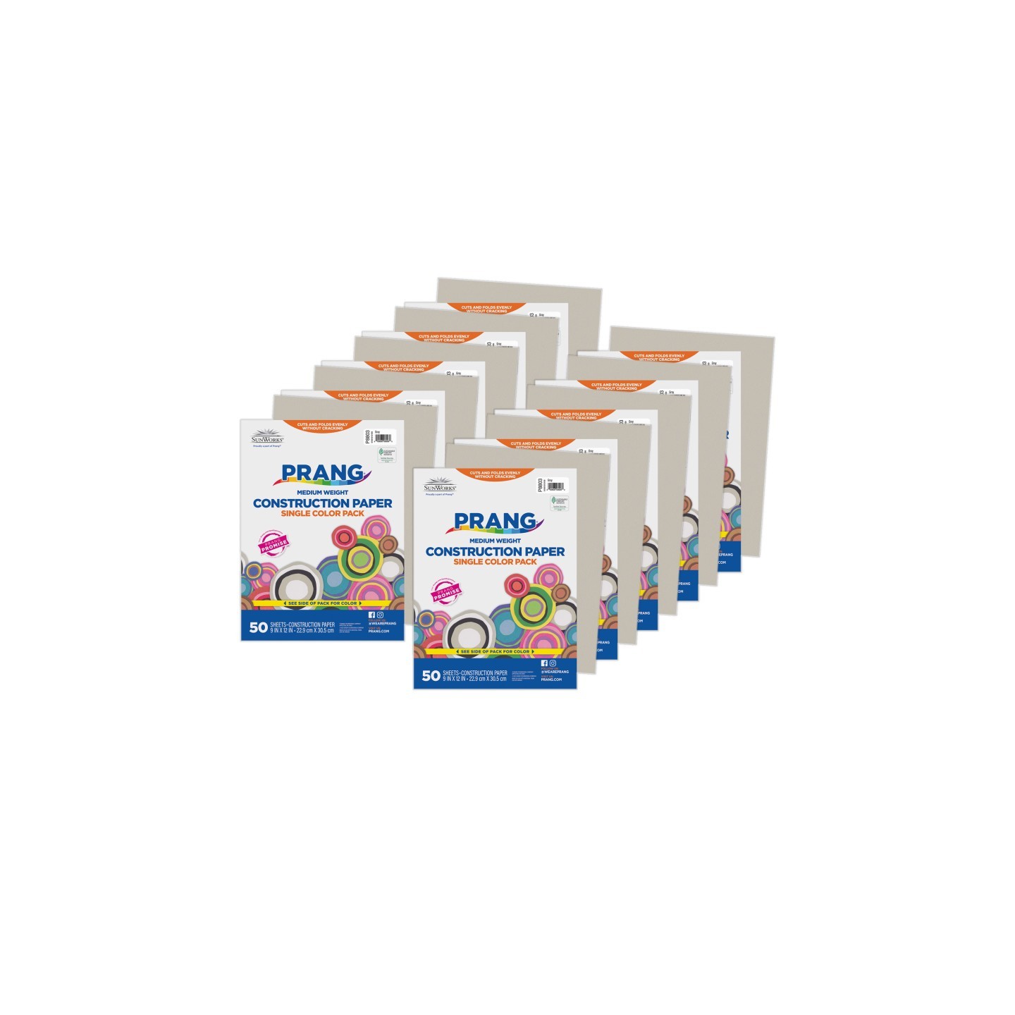 Prang® Construction Paper, Medium Weight, Gray, 9" x 12", 50 Sheets Per Pack, 10 Packs