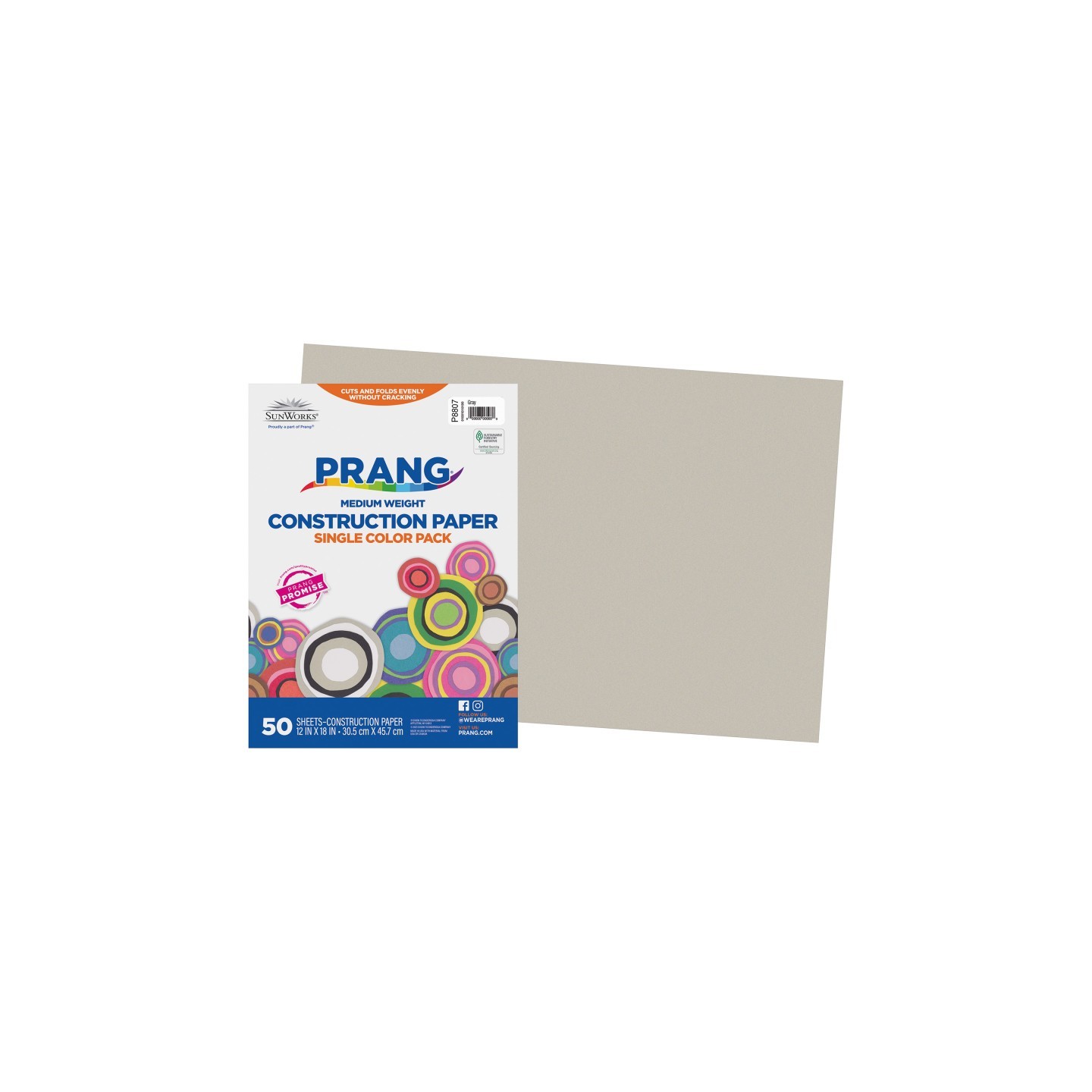 Prang® Construction Paper, Medium Weight, Gray, 12" x 18", 50 Sheets