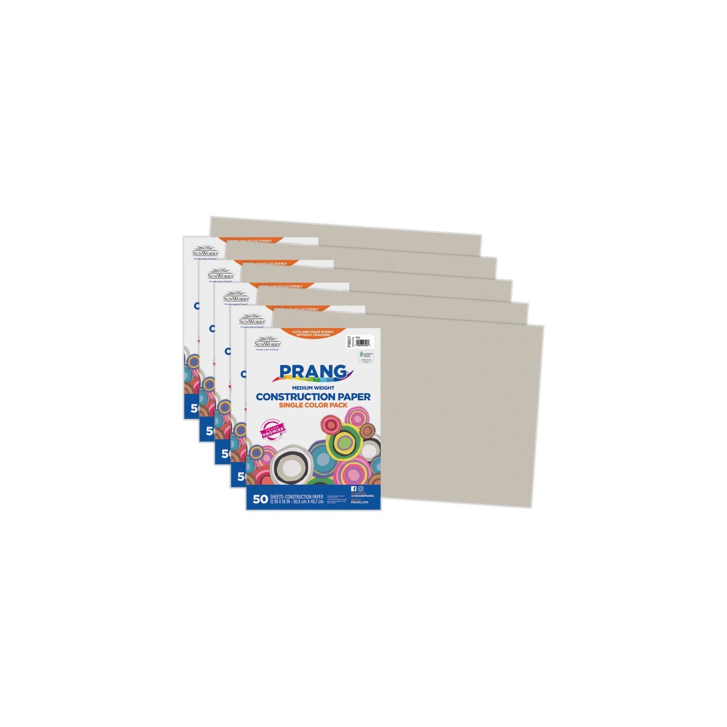 Prang® Construction Paper, Medium Weight, Gray, 12" x 18", 50 Sheets Per Pack, 5 Packs