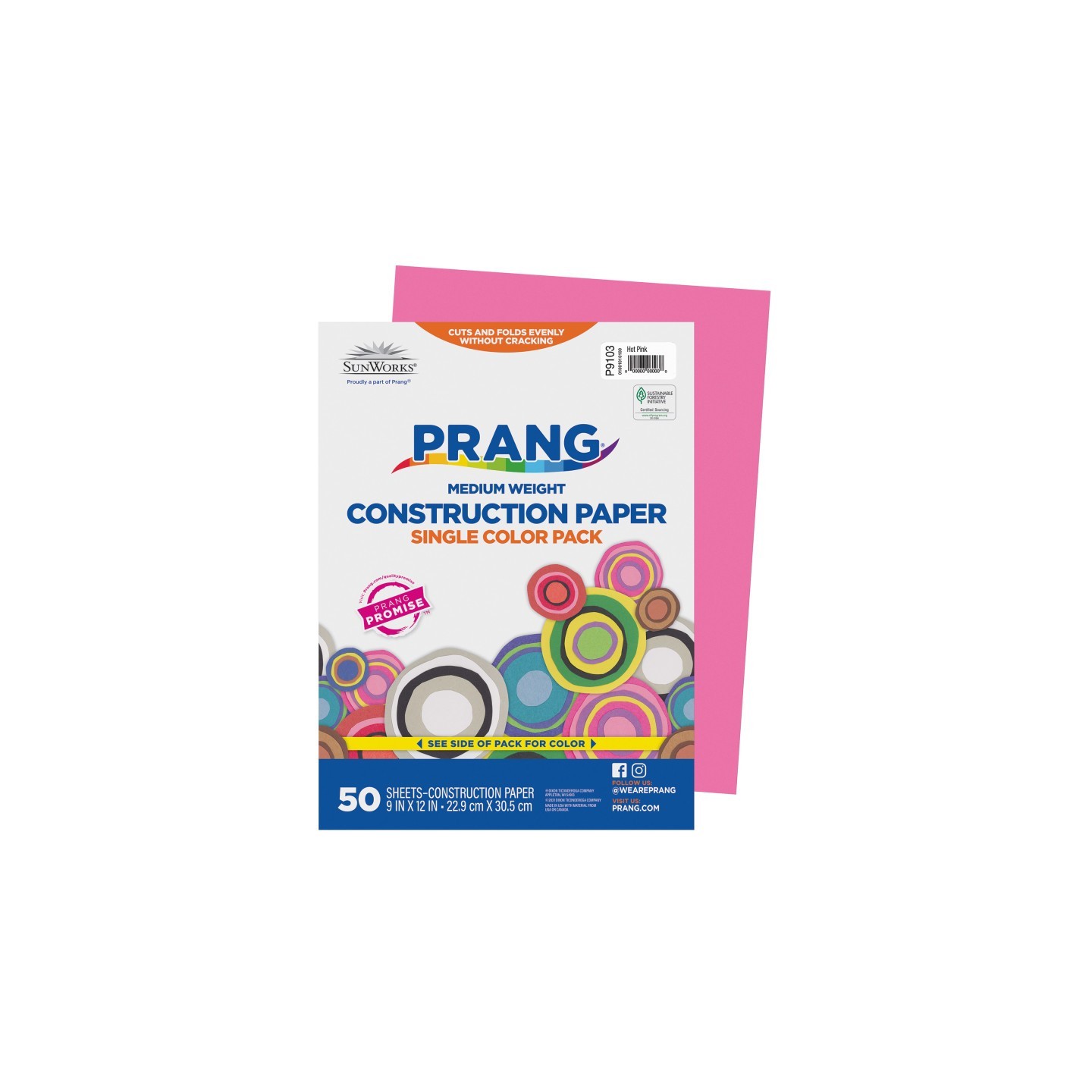 Prang® Construction Paper, Medium Weight, Hot Pink, 9" x 12", 50 Sheets