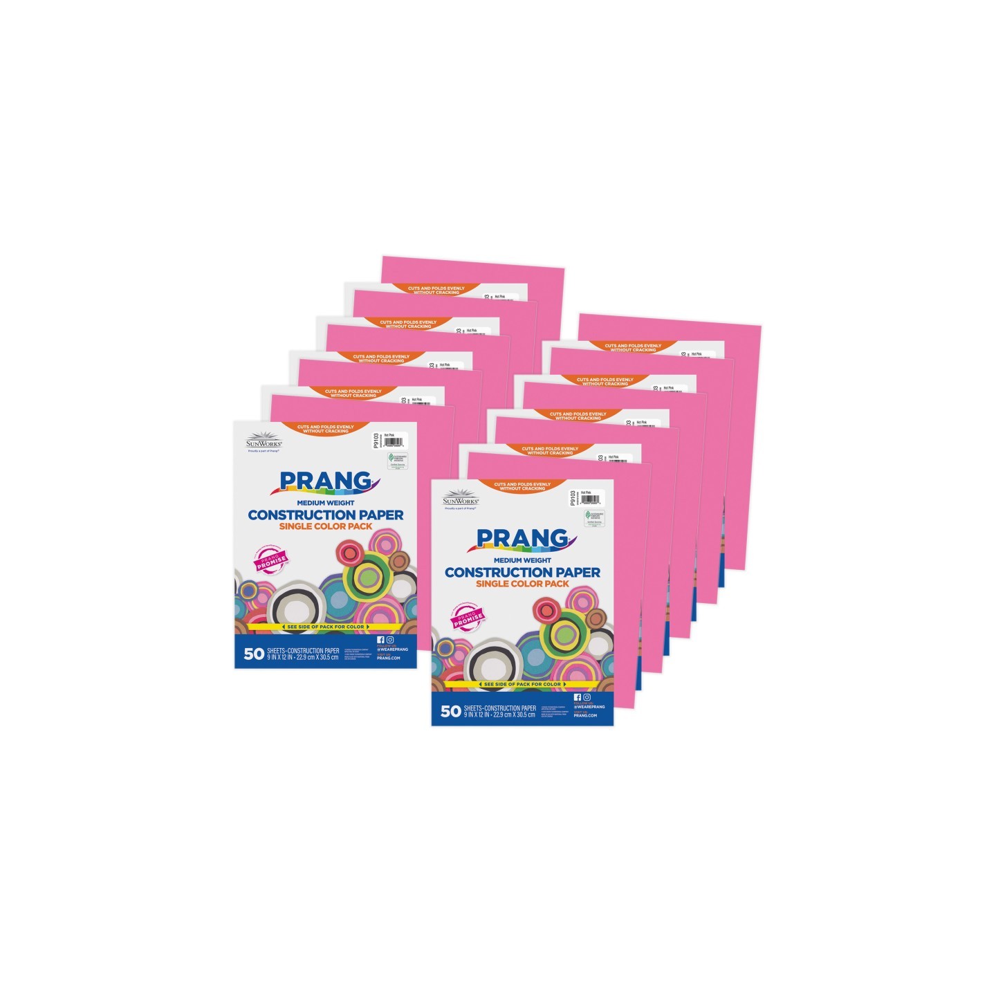 Prang® Construction Paper, Medium Weight, Hot Pink, 9" x 12", 50 Sheets Per Pack, 10 Packs