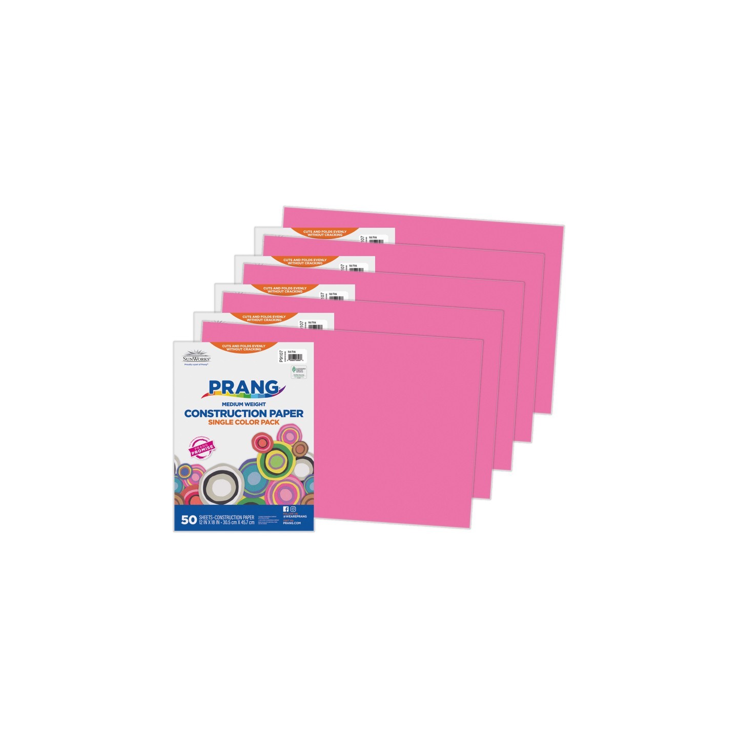 Prang® Construction Paper, Medium Weight, Hot Pink, 12" x 18", 50 Sheets Per Pack, 5 Packs