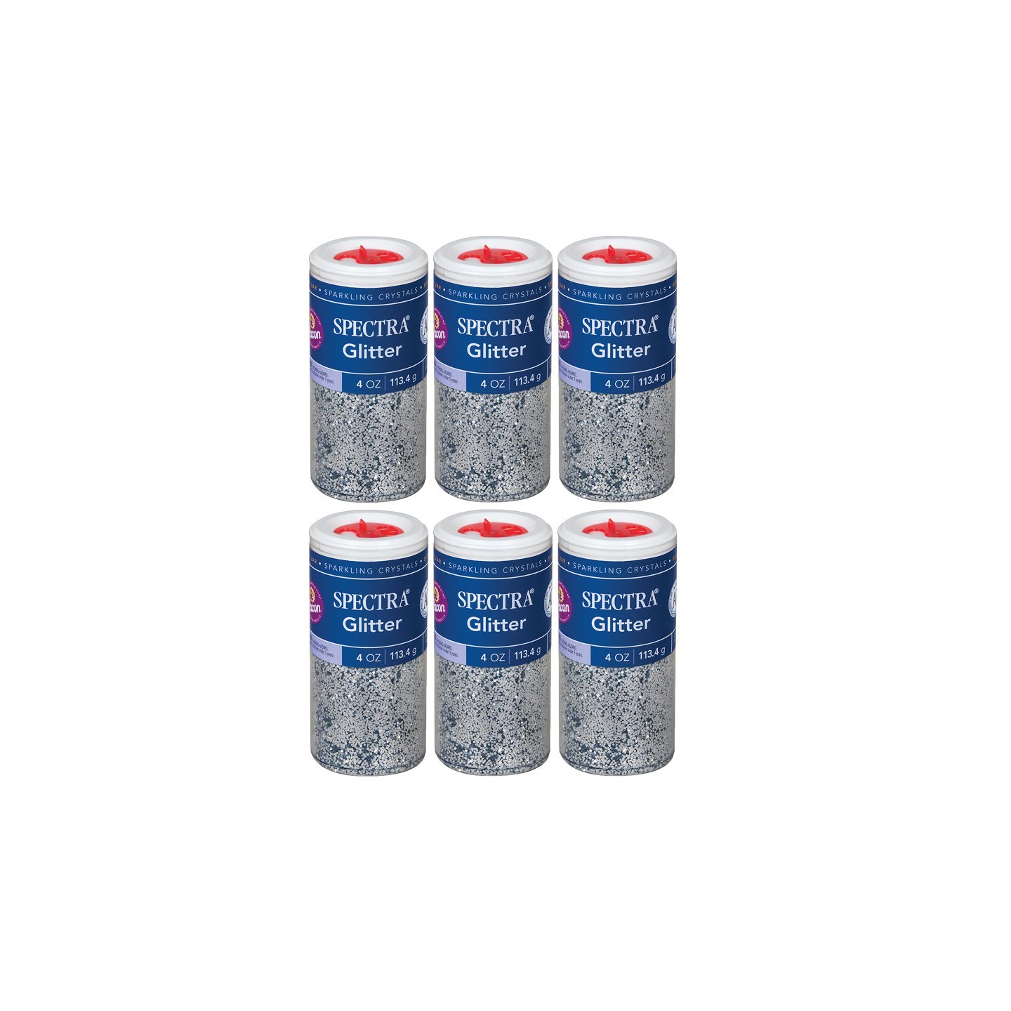 Spectra® Glitter, Silver, 4 oz. Per Jar, 6 Jars