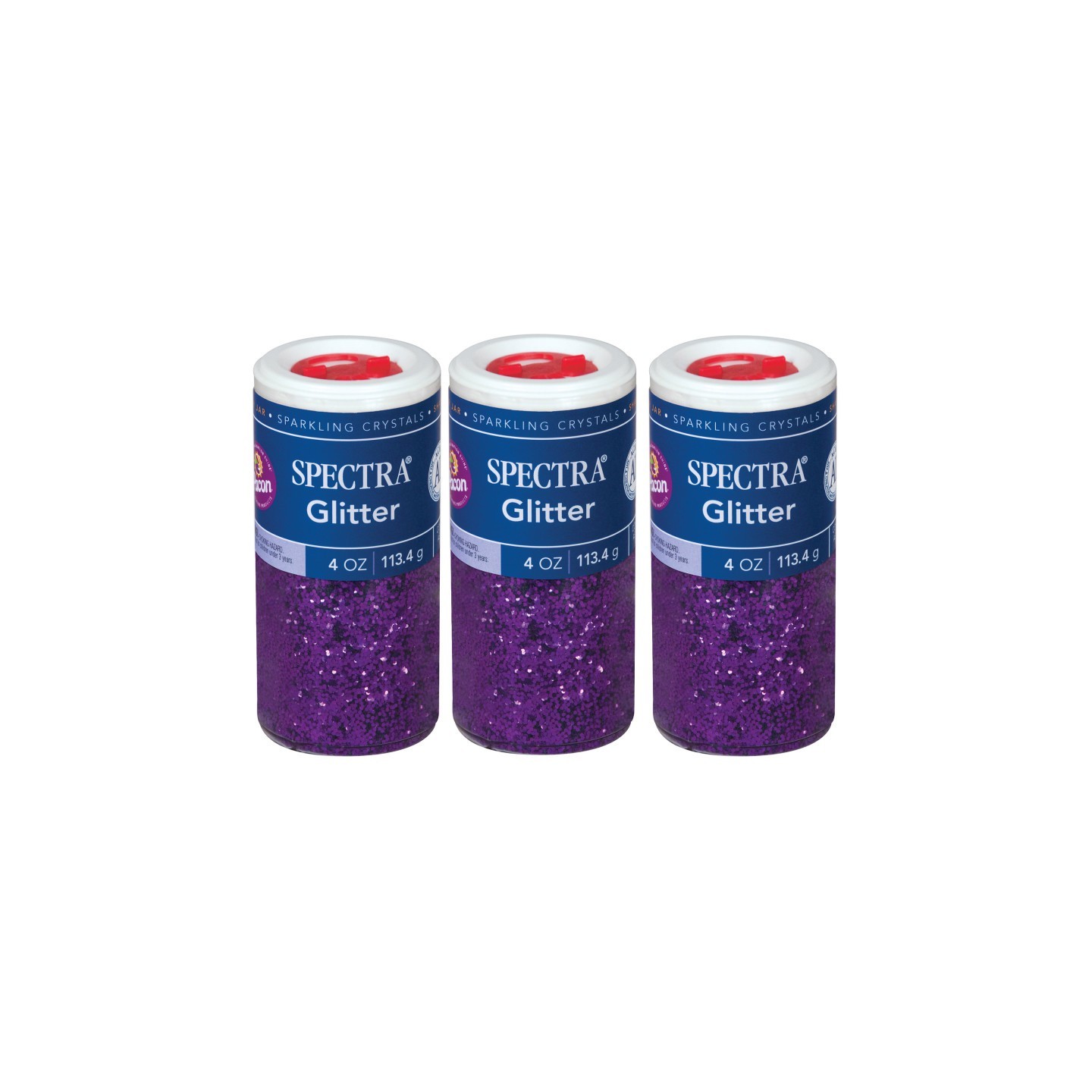 Spectra® Arts & Crafts Glitter, Purple, 4 oz, 1 Jar, Pack of 3
