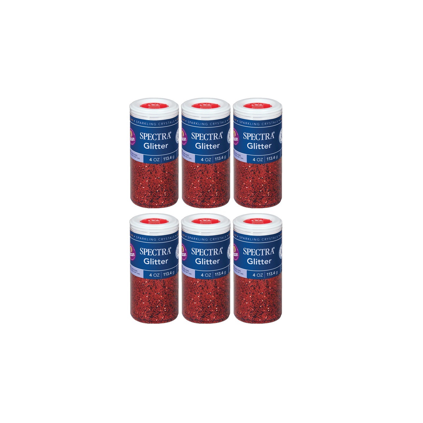 Spectra® Glitter, Red, 4 oz. Per Jar, 6 Jars