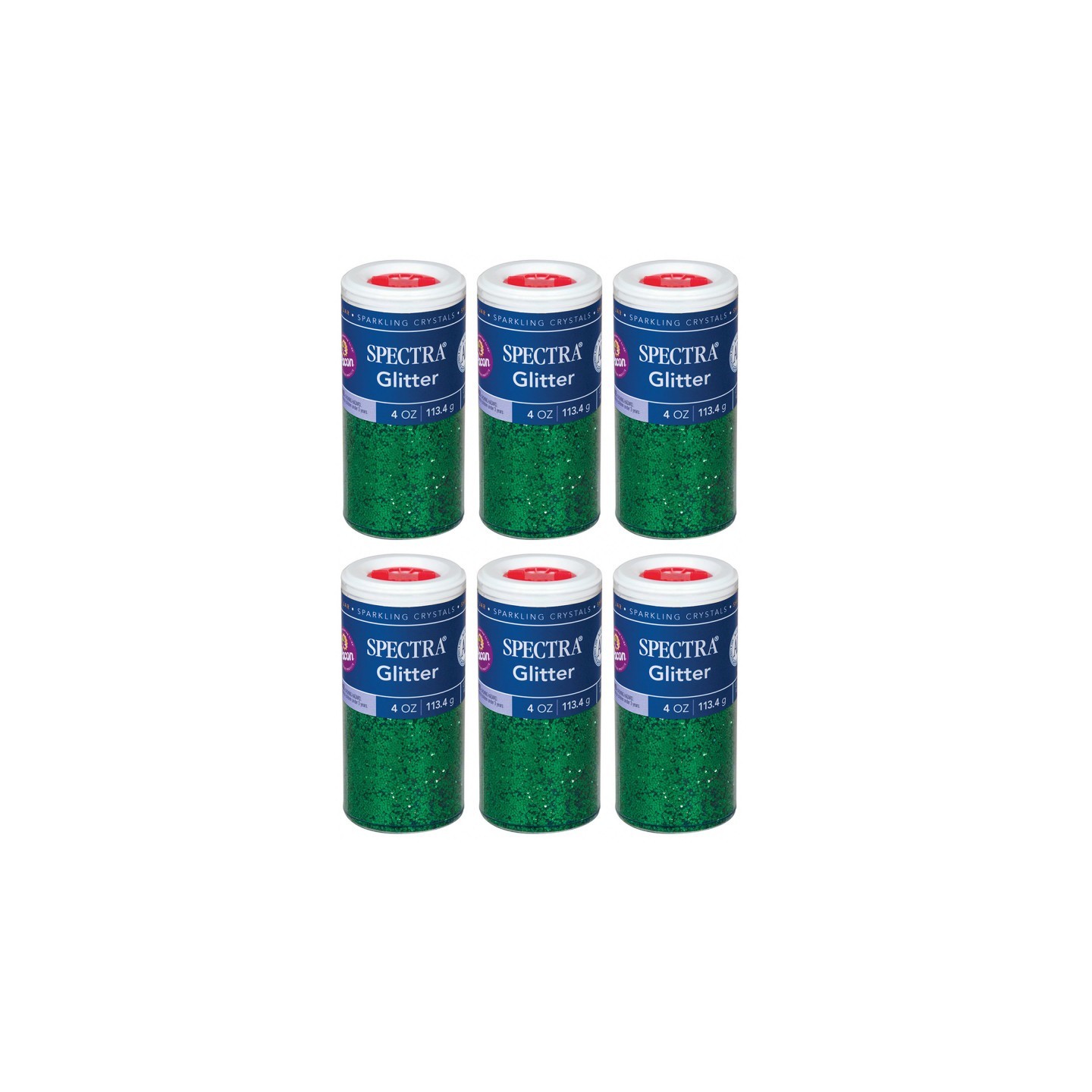 Spectra® Glitter, Green, 4 oz. Per Jar, 6 Jars