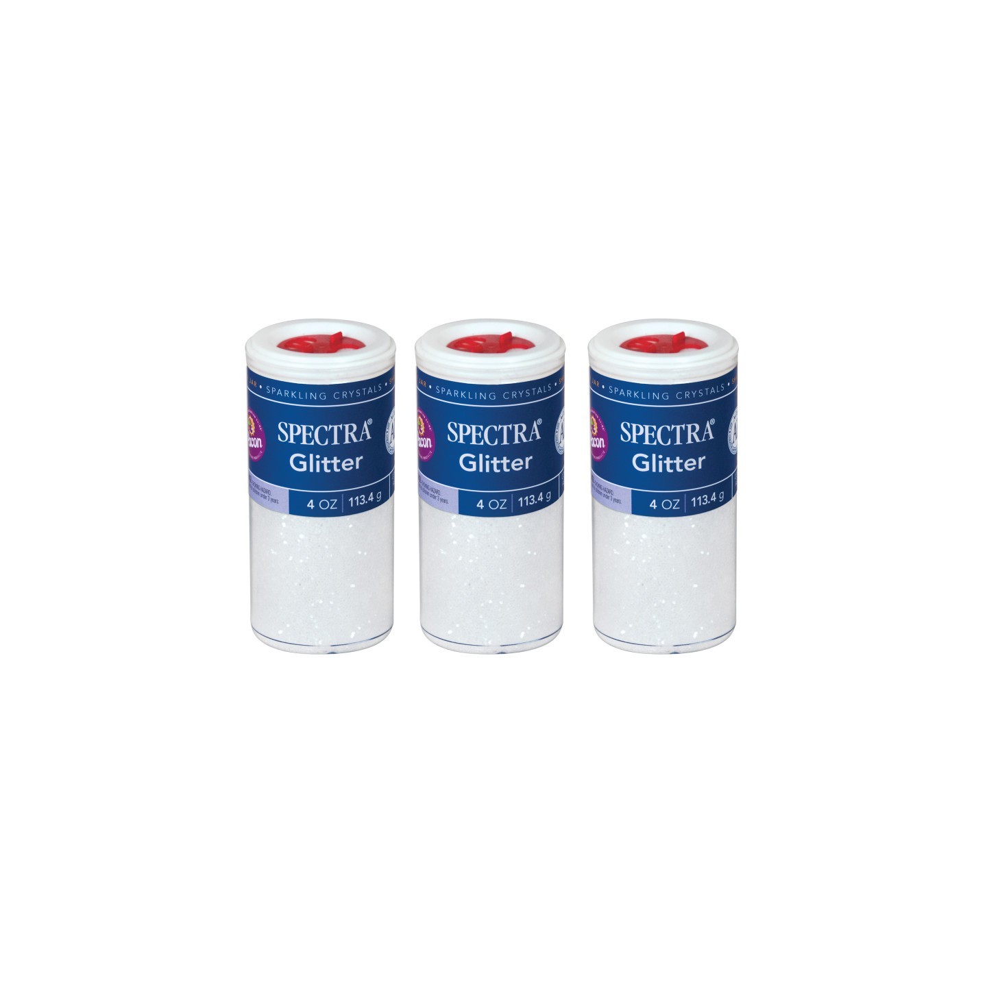Spectra® Arts & Crafts Glitter, Clear, 4 oz, Pack of 3