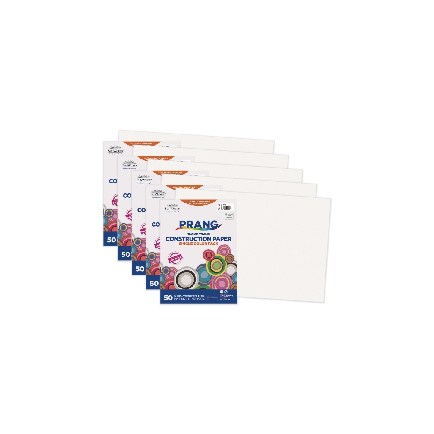 Prang® Construction Paper, Medium Weight, White, 12" x 18", 50 Sheets Per Pack, 5 Packs